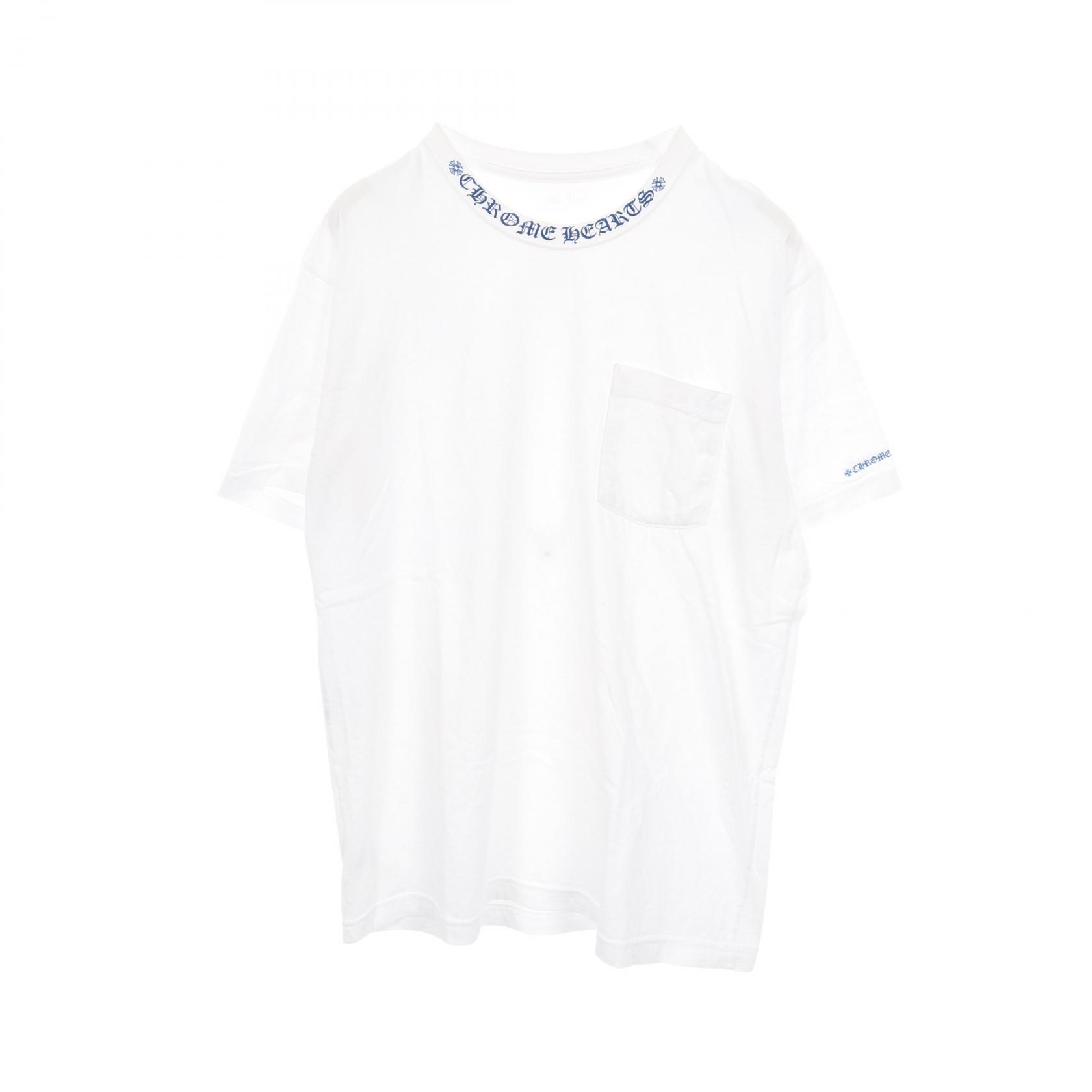 【5%OFFクーポン×ポイント5倍】クロムハーツ CHROME HEARTS ネックロゴ 半袖Tシャツ 衣料品 トップス コットン メンズ ホワイト系 / ブルー系 【中古】