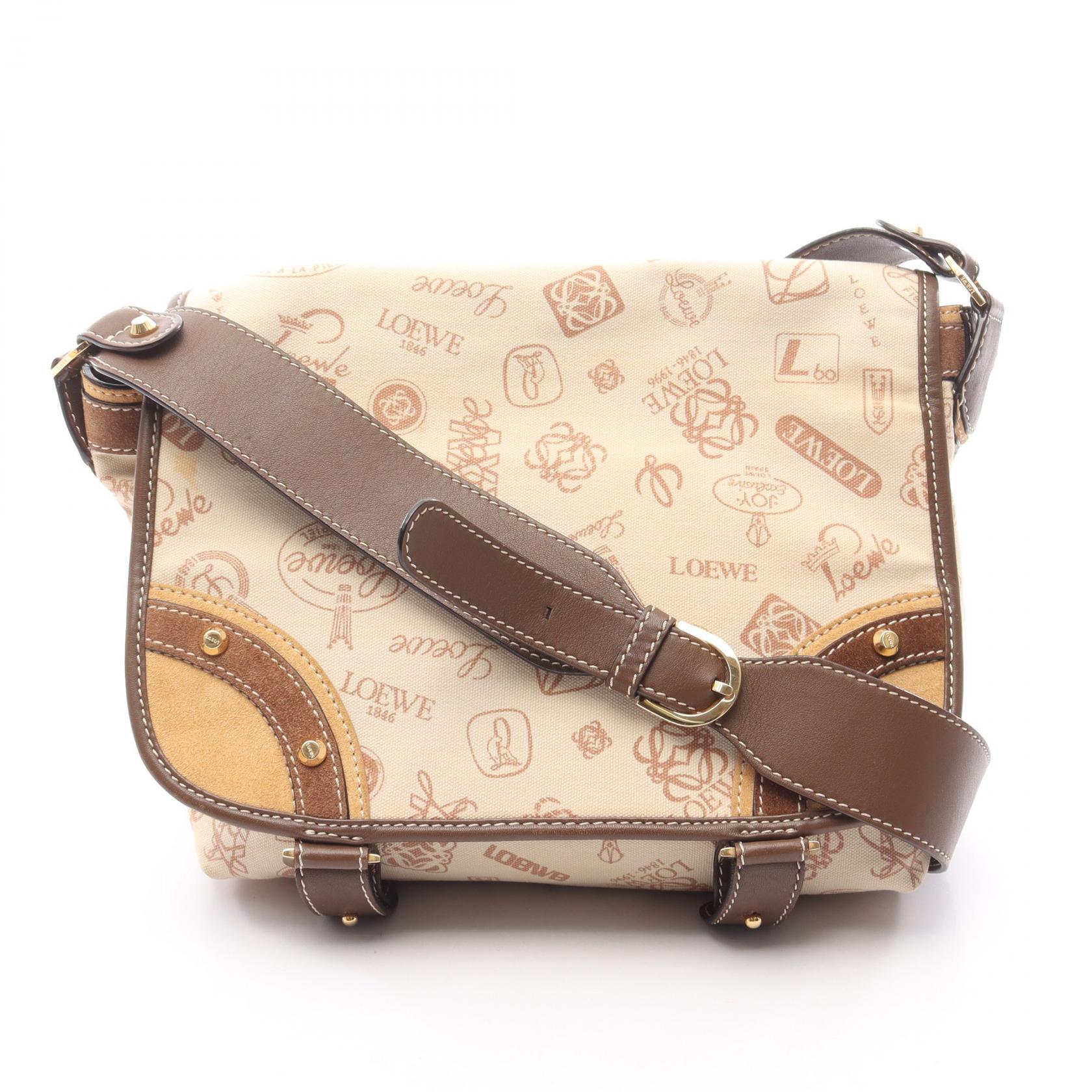 ロエベ LOEWE 160 ANIVERSARIO ショルダーバッグ バッグ キャンバス スウェード レザー レディース アイボリー系 / ブラウン系 【中古】