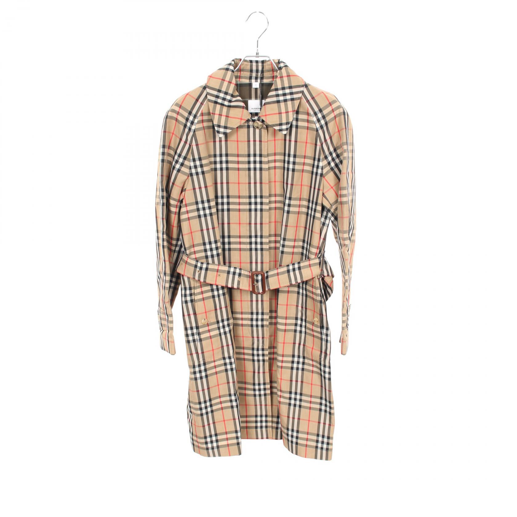 【P5倍×5%OFFクーポン】バーバリー BURBERRY ノバチェック ステンカラーコート 衣料品 アウター コットン ポリエステル レディース ベージュ系 / マルチカラー 【中古】