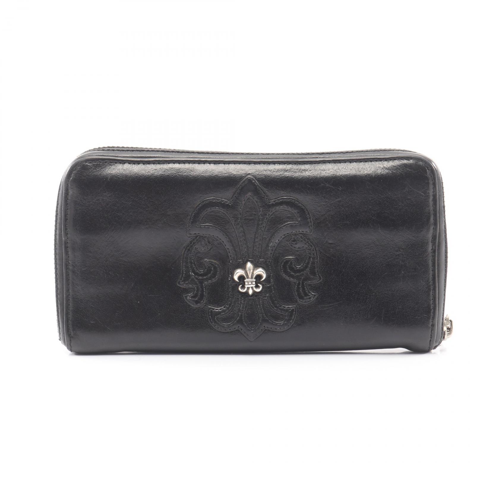 【5%OFFクーポン×ポイント5倍】クロムハーツ CHROME HEARTS REC F ZIP BS ラウンド長財布 財布 レザー メンズ ブラック系 【中古】