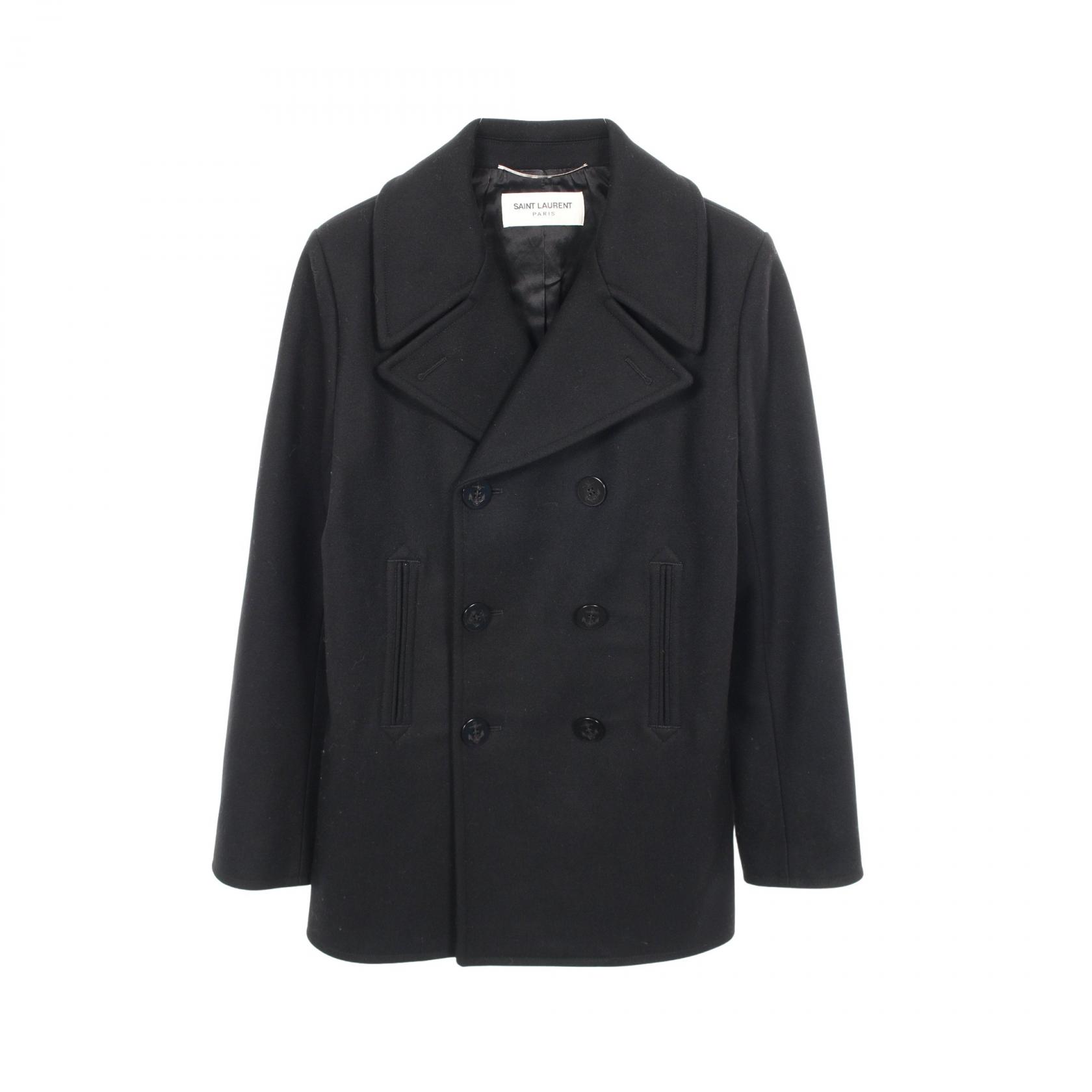 【P5倍×5%OFFクーポン】サンローランパリ SAINT LAURENT PARIS ピーコート 衣料品 アウター ウール メンズ ブラック系 【中古】