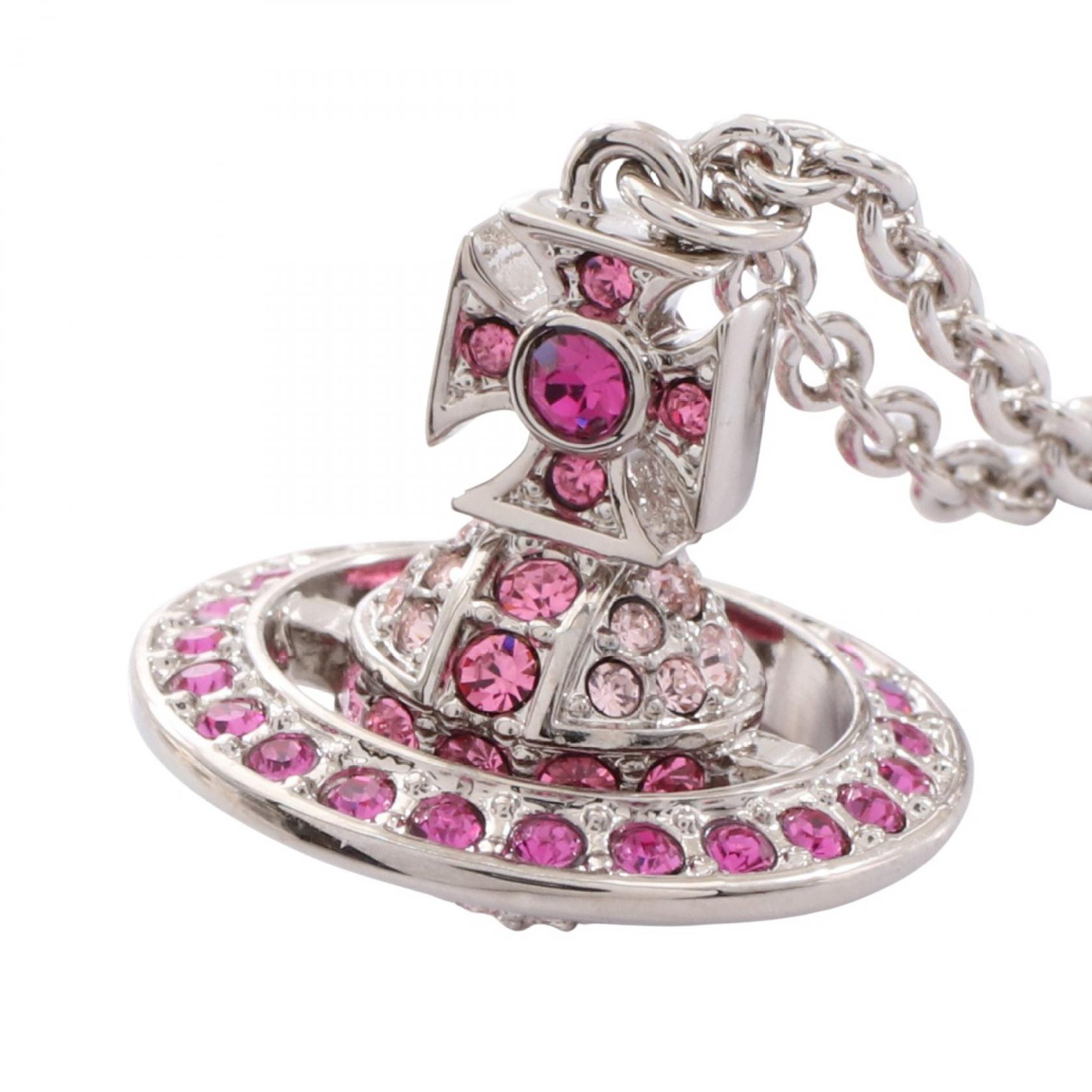 【10%OFFクーポン 7/26 9:59〆】 ヴィヴィアンウエストウッド Vivienne Westwood KIKA ORB ネックレス ジュエリー ステンレススチール ラインストーン レディース シルバー系 / ピンク系 630203GI/02R957 【新品】|Brandoff銀座