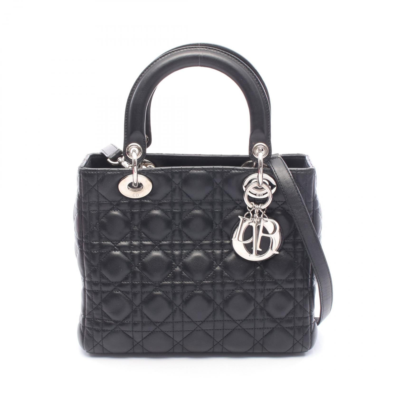 【P5倍×5%OFFクーポン】ディオール Dior LADY DIOR レディディオール カナージュ ハンドバッグ バッグ レザー レディース ブラック系 【中古】