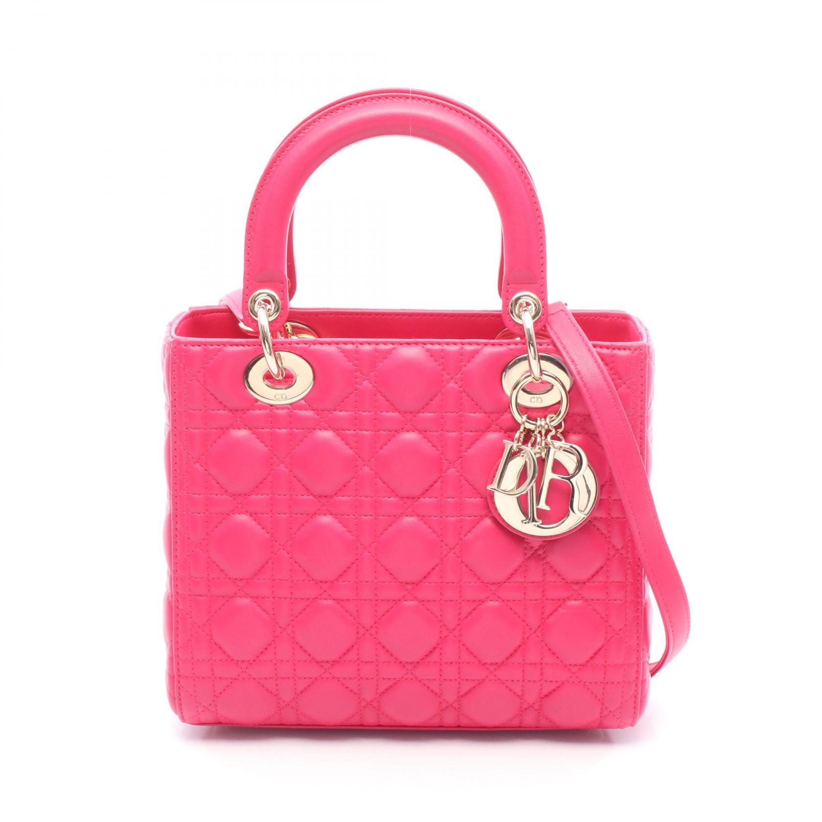 【10%OFFクーポン対象】ディオール Dior LADY DIOR レディディオール カナージュ ハンドバッグ バッグ レザー レディース ピンク系 16-BO-0193 【中古】