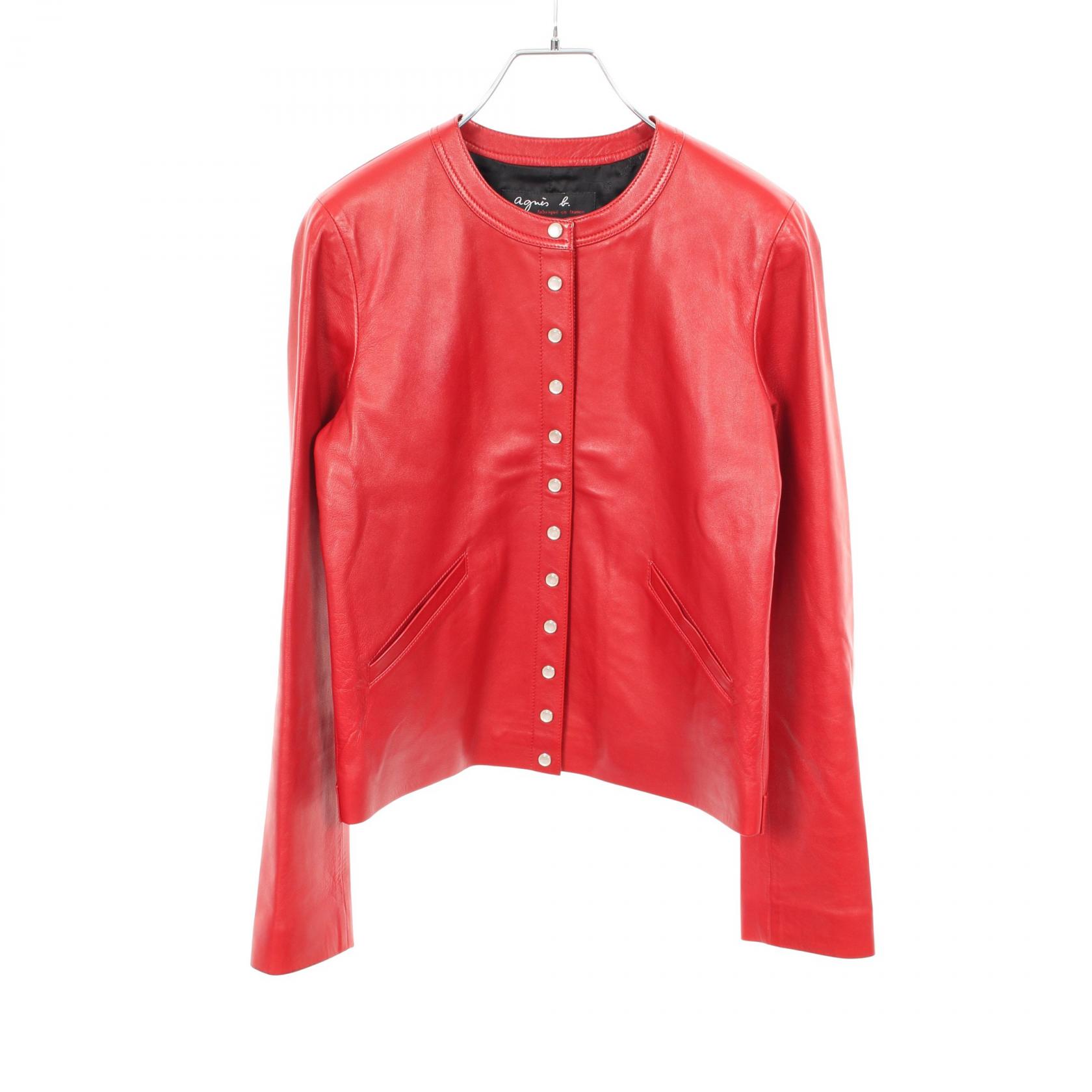 アニエスベー agnes b. カーディガン プレッション ノーカラージャケット 衣料品 アウター レザー レディース レッド系 X101CU32 【中古】｜Brandoff銀座