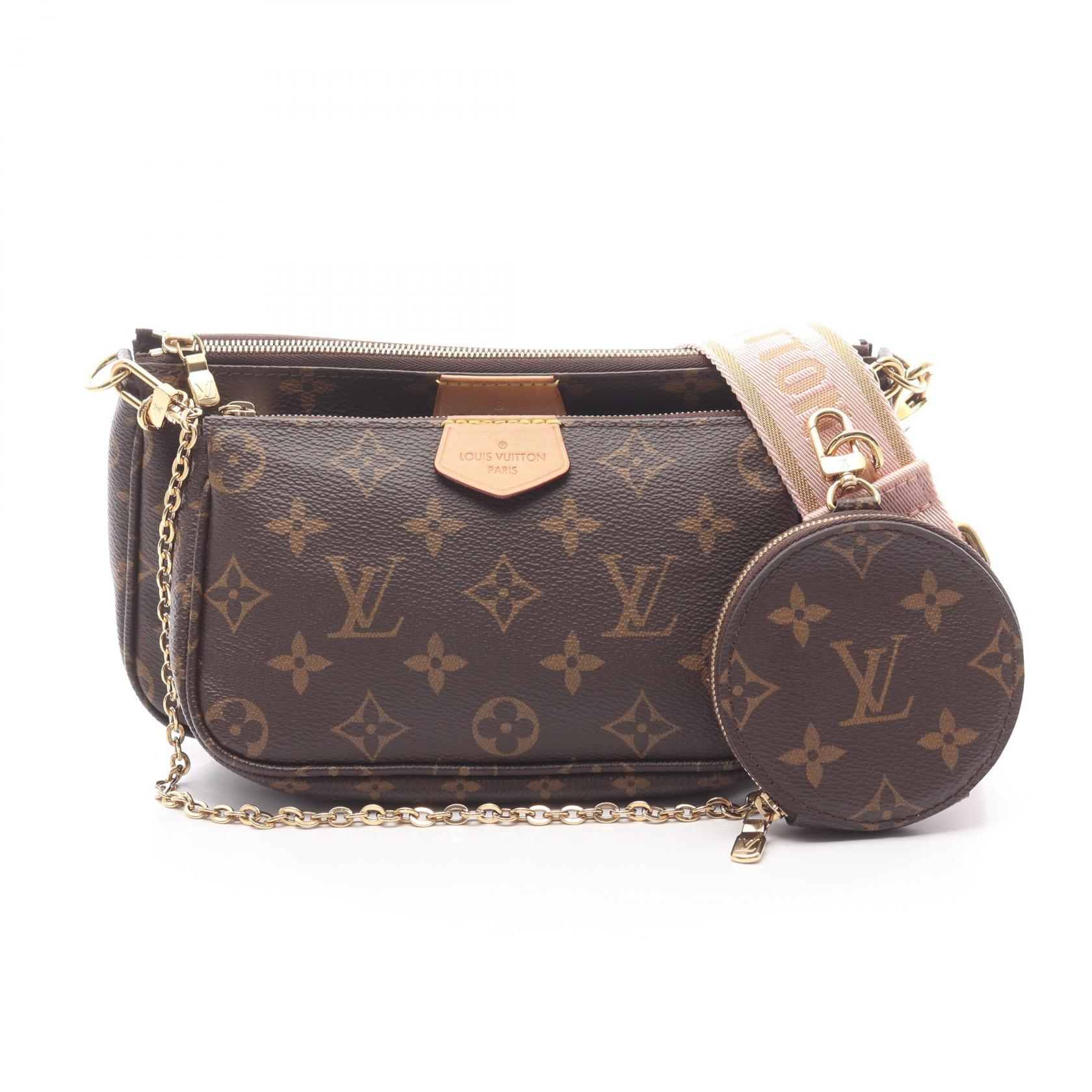 【10%OFFクーポン対象】ルイ・ヴィトン LOUIS VUITTON ミュルティ ポシェット アクセソワール ショルダーバッグ バッグ PVCコーティングキャンバス レザー モノグラム レディース ブラウン系 / ピンク系 M44840 【中古】