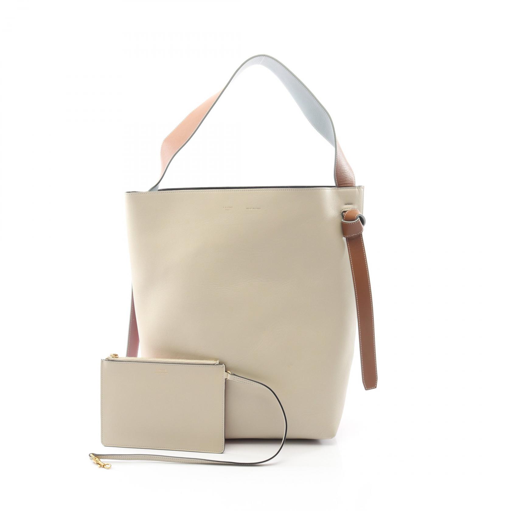 【15%OFFクーポン 7/26 9:59〆】セリーヌ CELINE ツイステッド カバ スモール ショルダーバッグ バッグ レザー レディース アイボリー系 / レッド系 / ブルー系 177053 【中古】｜Brandoff銀座