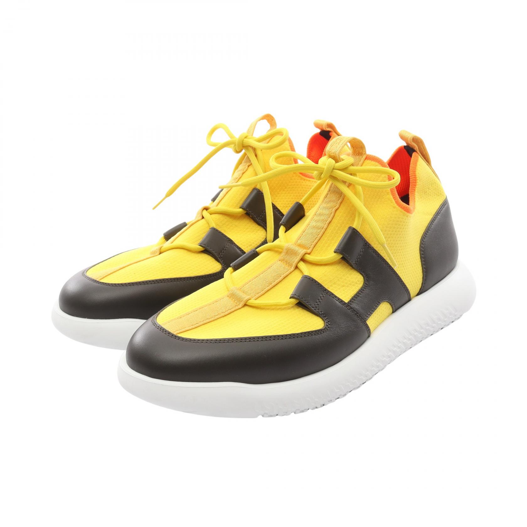 【P5倍×5%OFFクーポン】エルメス HERMES デュエル スニーカー 靴 レザー ファブリック メンズ イエロー系 / ブラウン系 【中古】