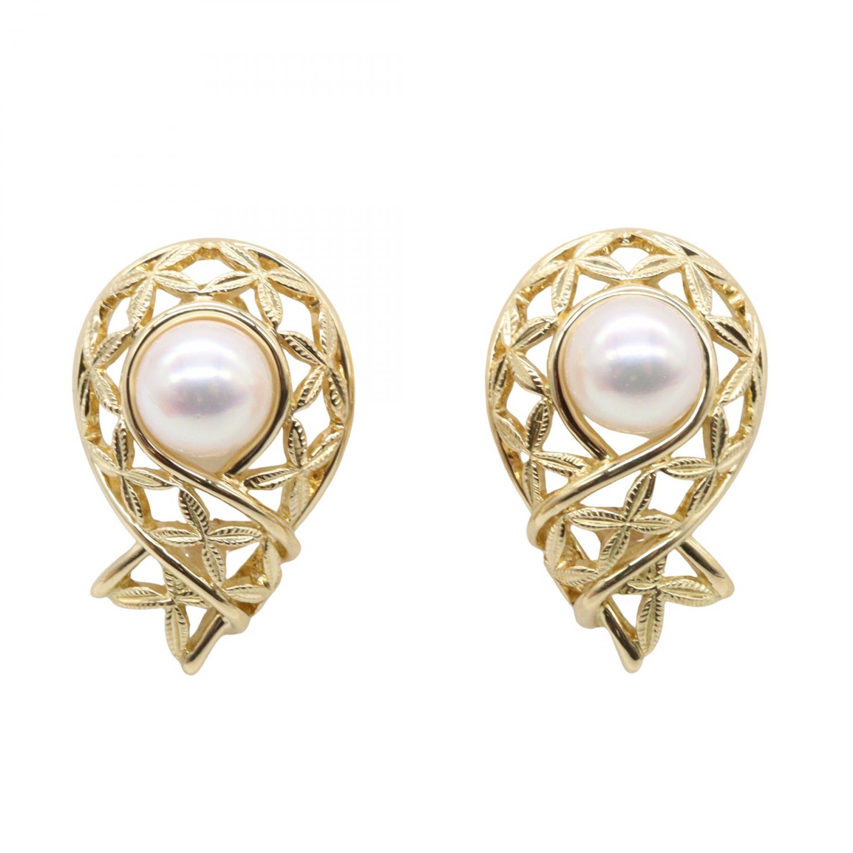 【P5倍×5%OFFクーポン】ミキモト MIKIMOTO パール イヤリング イヤリング ジュエリー K18（イエローゴールド） パール レディース ゴールド系 / ホワイト系 【中古】