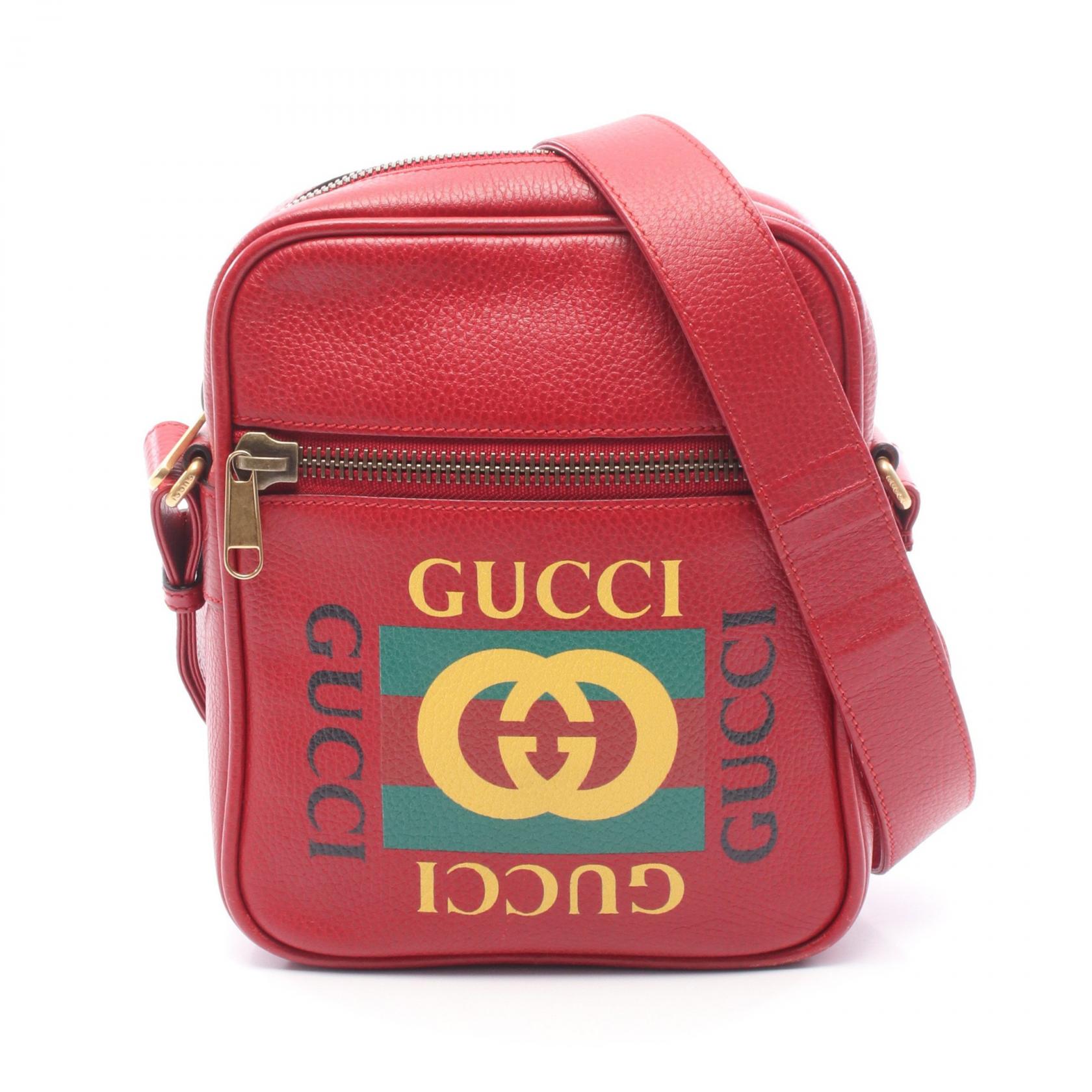 【5%OFFクーポン×ポイント5倍】グッチ GUCCI グッチプリント ショルダーバッグ バッグ レザー メンズ レディース レッド系 523591 【中古】