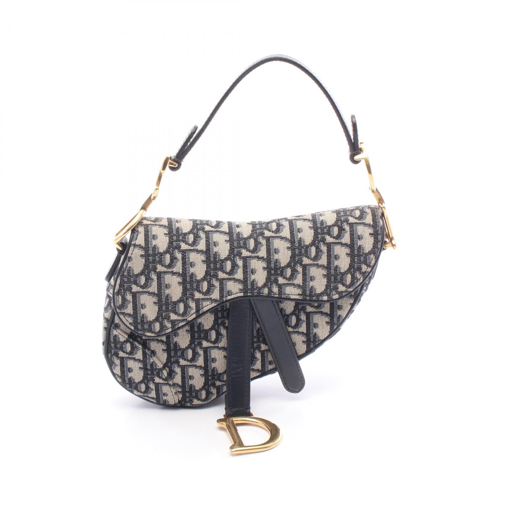 ディオール Dior SADDLE サドル オブリーク ハンドバッグ バッグ キャンバス レザー レディース ネイビー系 / ベージュ系 【中古】