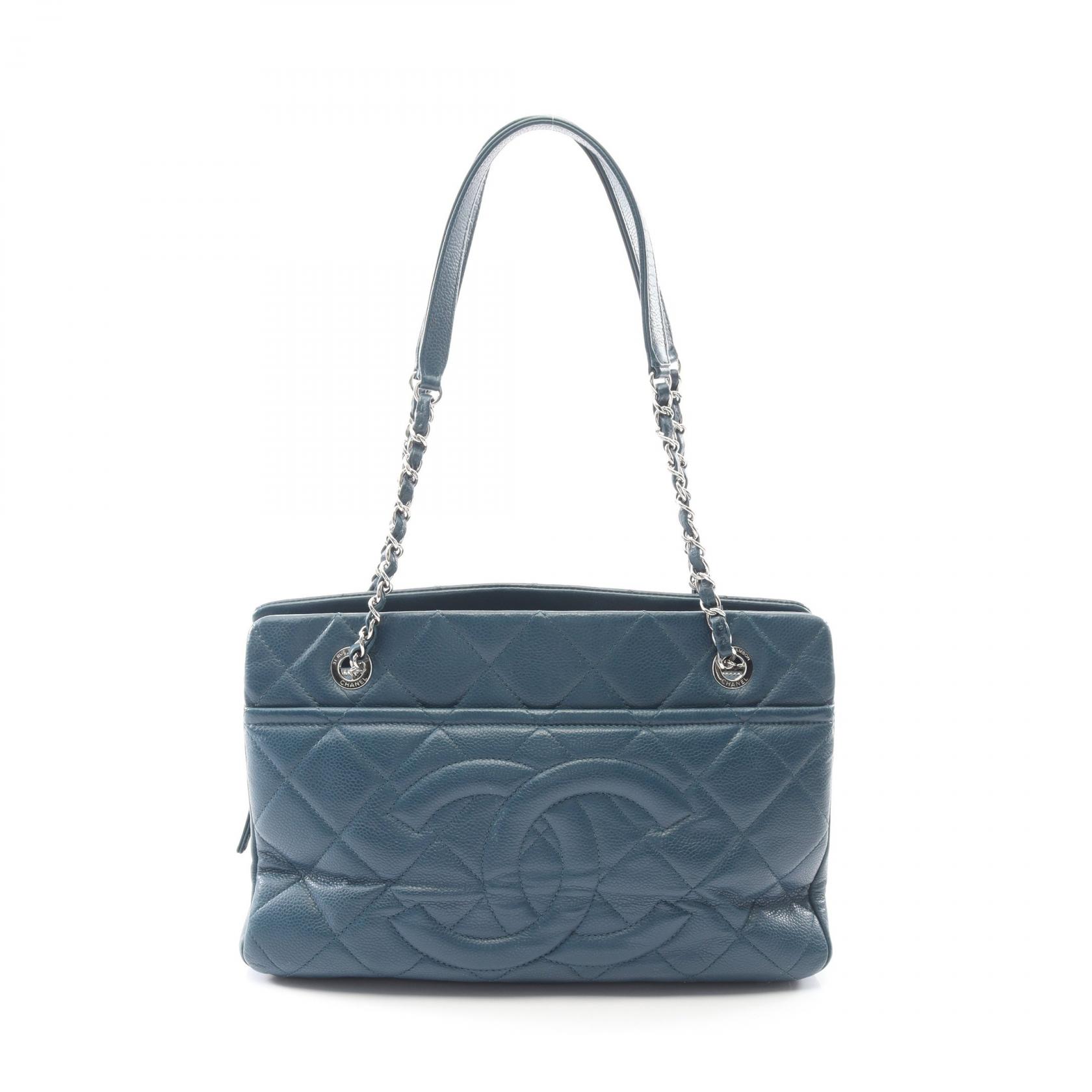 【5%OFFクーポン×ポイント5倍】シャネル CHANEL マトラッセ デカココマーク トートバッグ バッグ レザー グレインドカーフレザー レディース グリーン系 【中古】