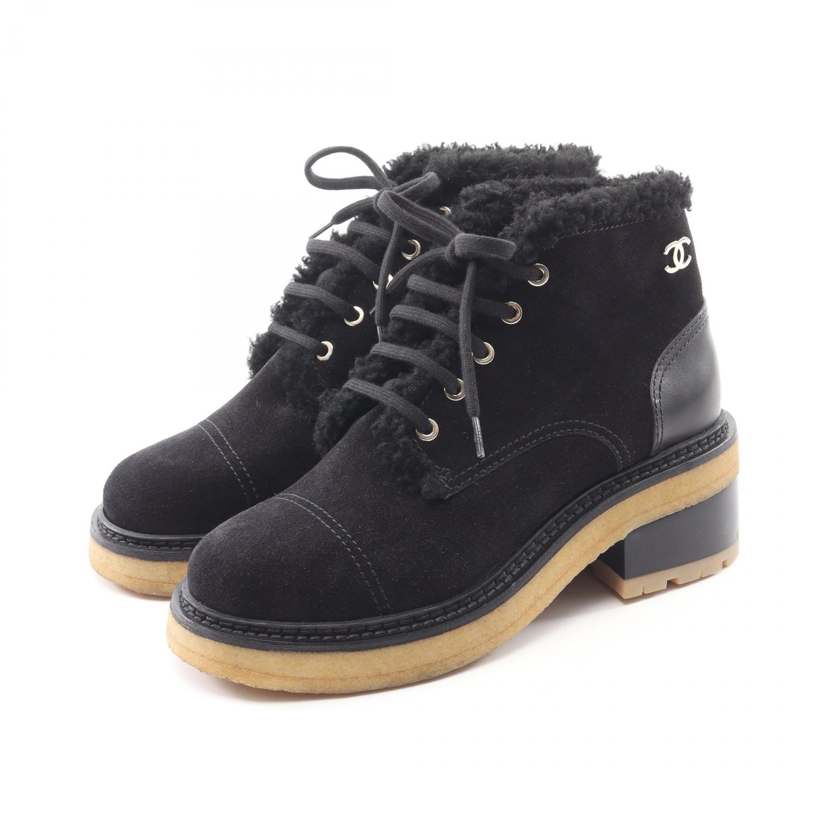 【P5倍×5%OFFクーポン】シャネル CHANEL ココマーク ブーツ 靴 スウェード レザー レディース ブラック系 【中古】 90,750円
