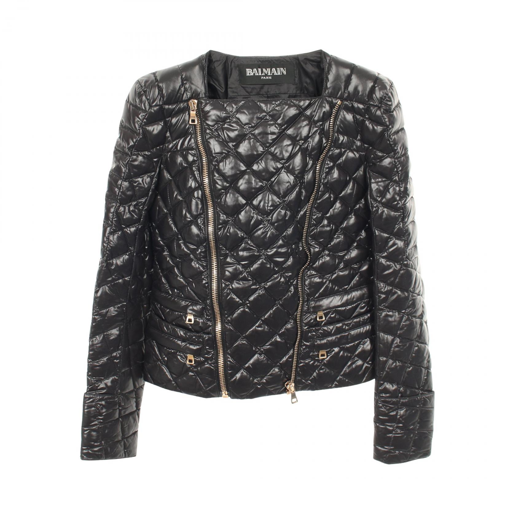 【P5倍×5%OFFクーポン】バルマン BALMAIN ダウンジャケット 衣料品 アウター ナイロン レディース ブラック系 【中古】