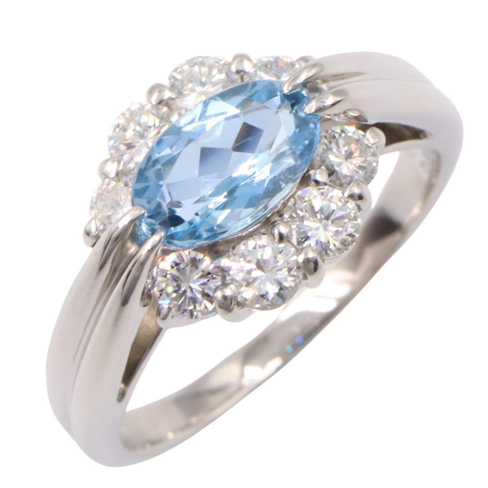 【5%OFFクーポン×ポイント5倍】ジュエリー JEWELRY アクアマリン ダイヤモンド リング リング・指輪 ジュエリー Pt900プラチナ ダイヤモンド アクアマリン レディース シルバー系 / クリア系 / ブルー系 ｱｸｱﾏﾘﾝ 6.5g 【中古】