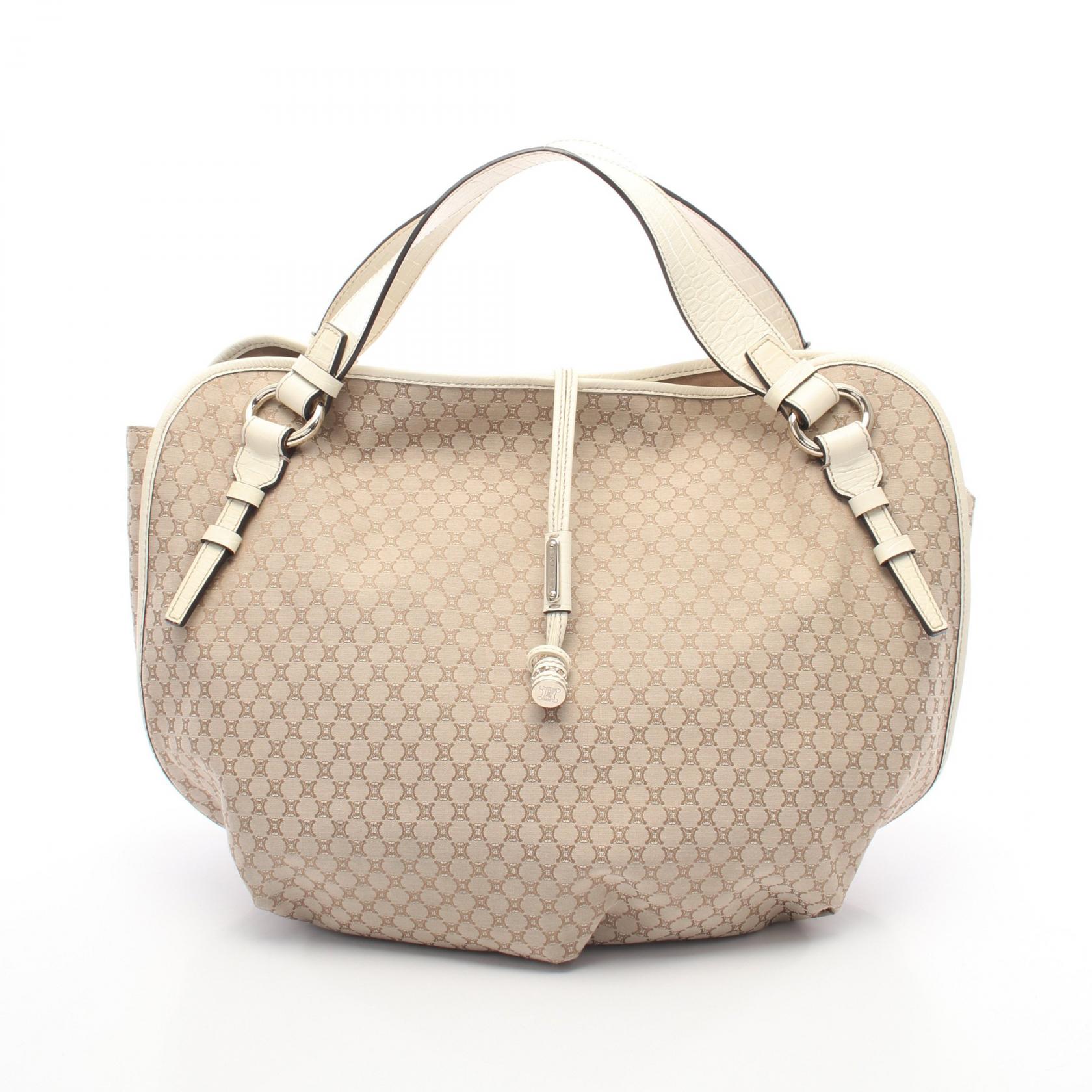 【5%OFFクーポン×ポイント5倍】セリーヌ CELINE マカダム トートバッグ バッグ PVCコーティングキャンバス レザー レディース ベージュ系 / アイボリー系 【中古】