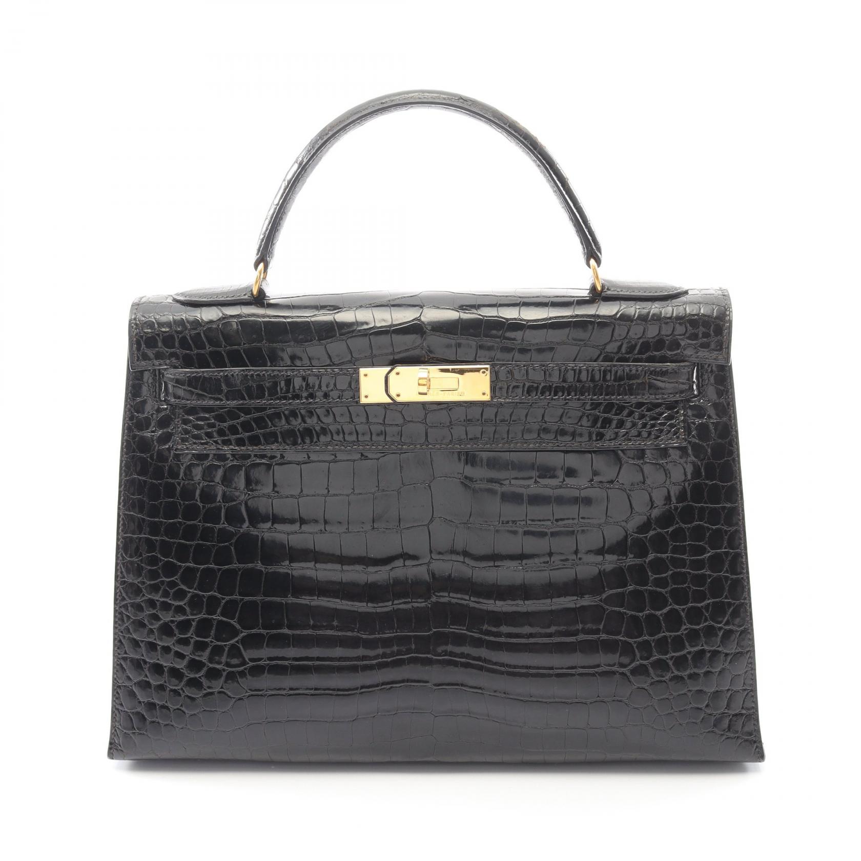 【P5倍×5%OFFクーポン】エルメス HERMES ケリー32 ハンドバッグ バッグ エキゾチックレザー ポロサスリセ レディース ブラック系 001859CC 【中古】