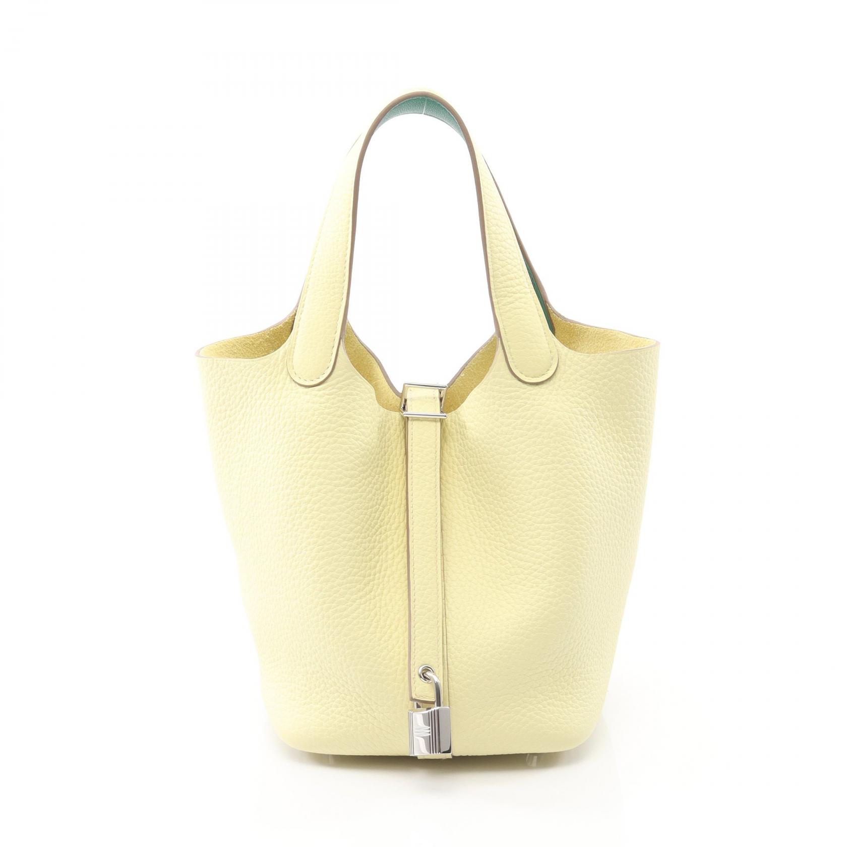 【10%OFFクーポン対象】エルメス HERMES ピコタンロックPM エクラ ハンドバッグ バッグ レザー トリヨンクレマンス トリヨンクレマンス レディース イエロー系 / グリーン系 【中古】