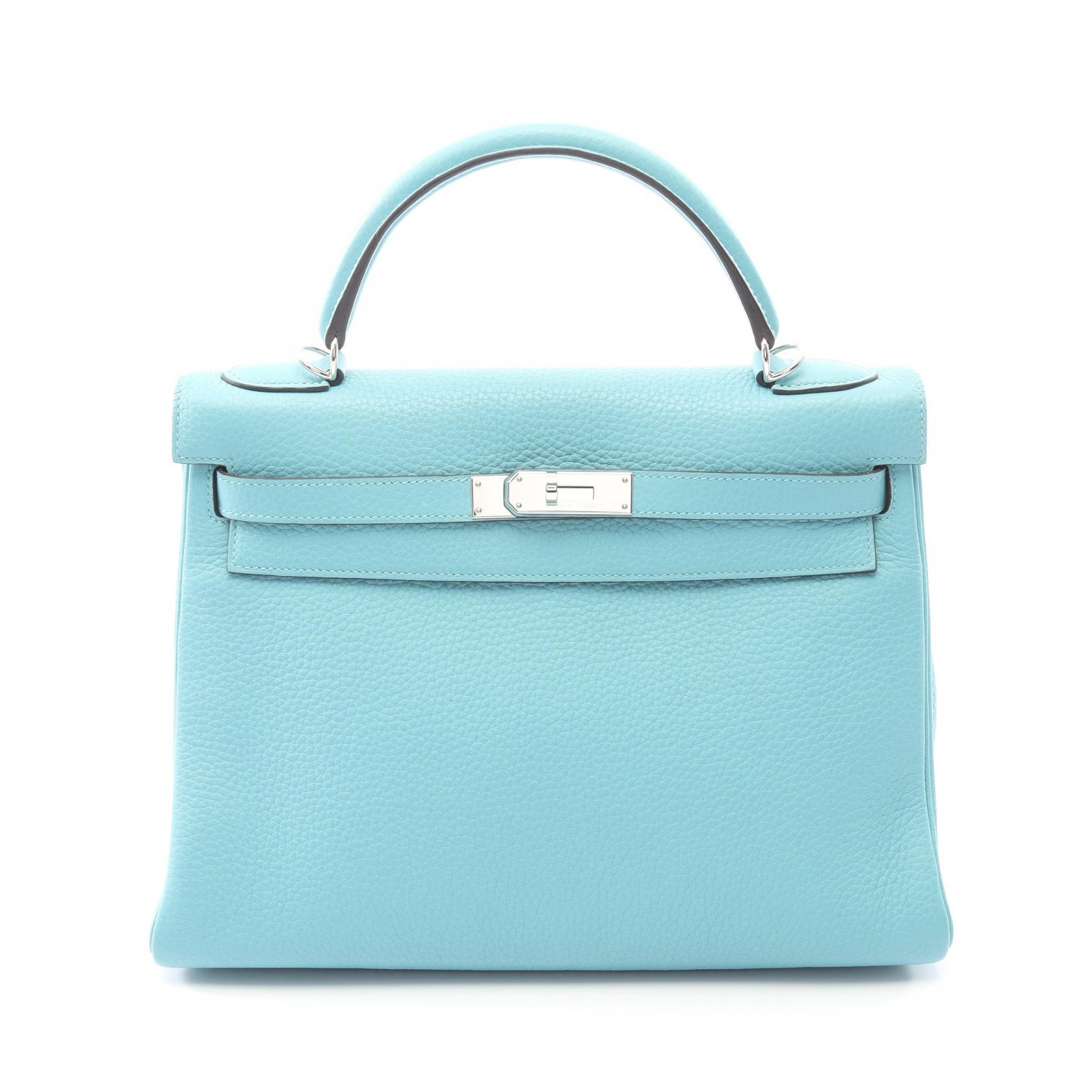 【P5倍×5%OFFクーポン】エルメス HERMES ケリー32 ハンドバッグ バッグ レザー トリヨンクレマンス トリヨンクレマンス レディース ブルー系 【中古】