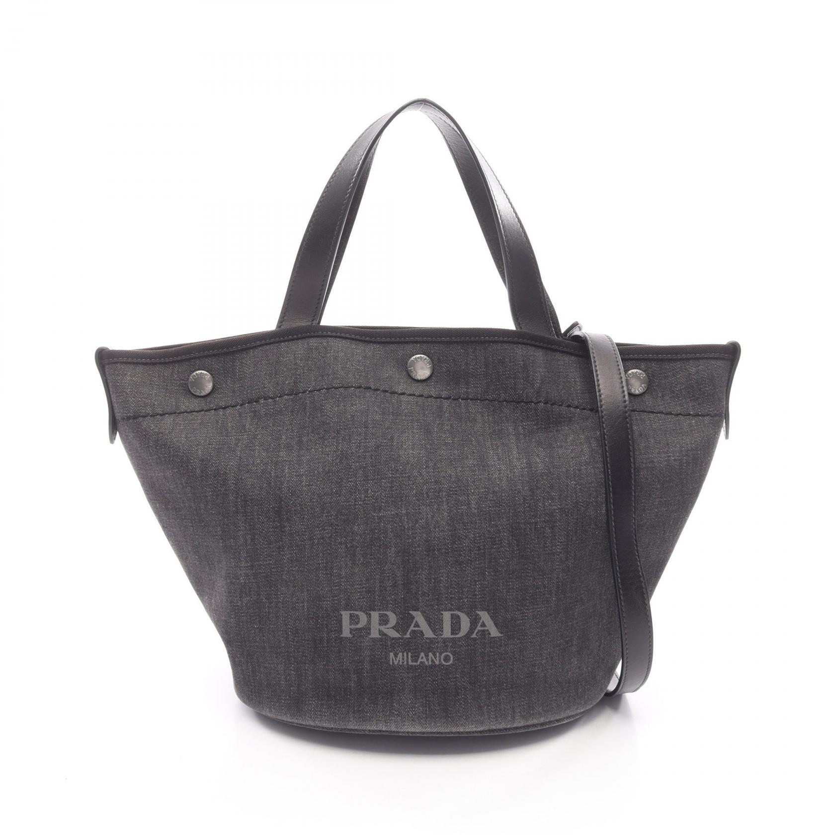 プラダ PRADA DENIM+CITY CALF トートバッグ バッグ デニム レザー レディース ブラック系 1BG244 【中古】｜Brandoff銀座