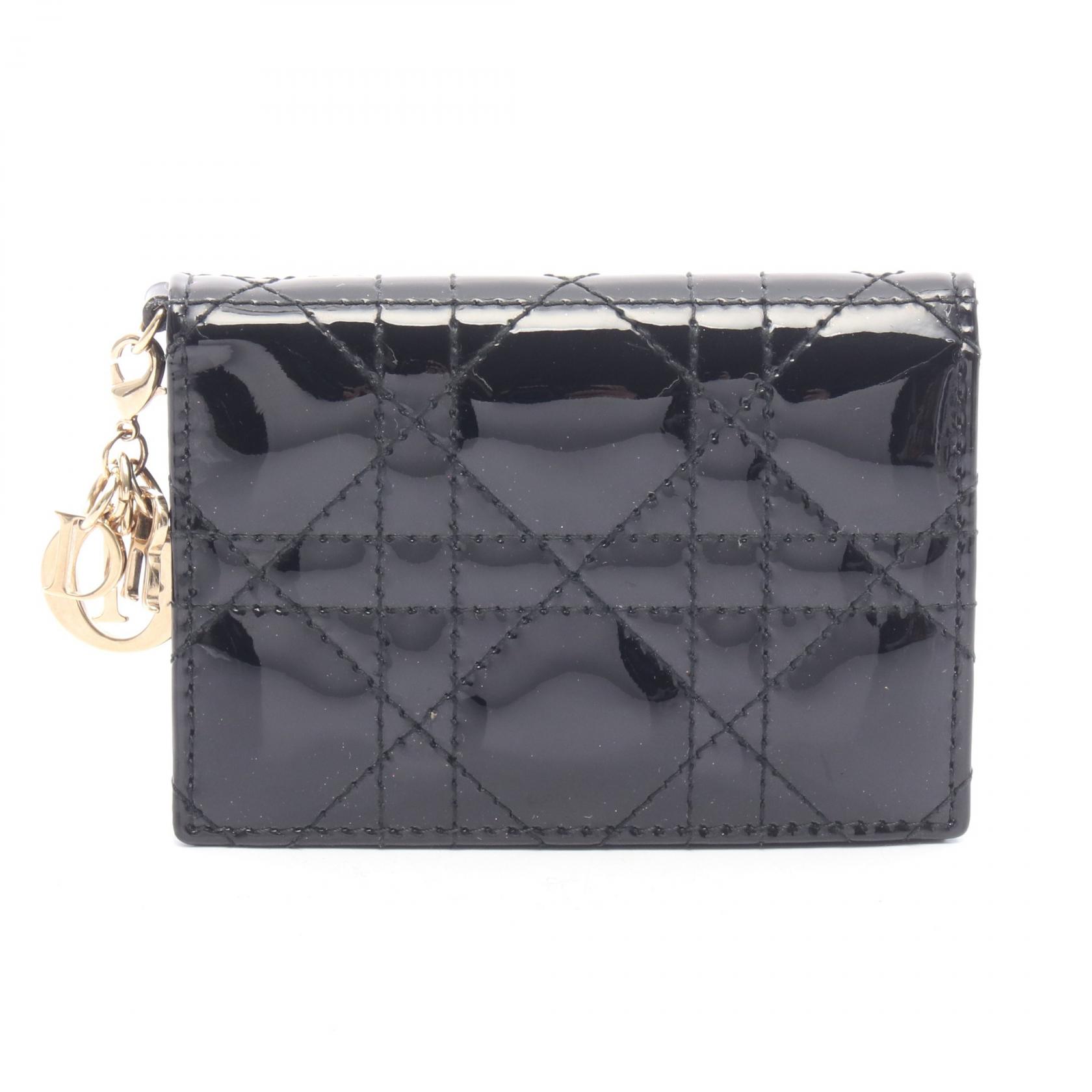 ディオール Dior レディディオール カナージュ カードケース アクセサリー パテントレザー レディース ブラック系 【中古】