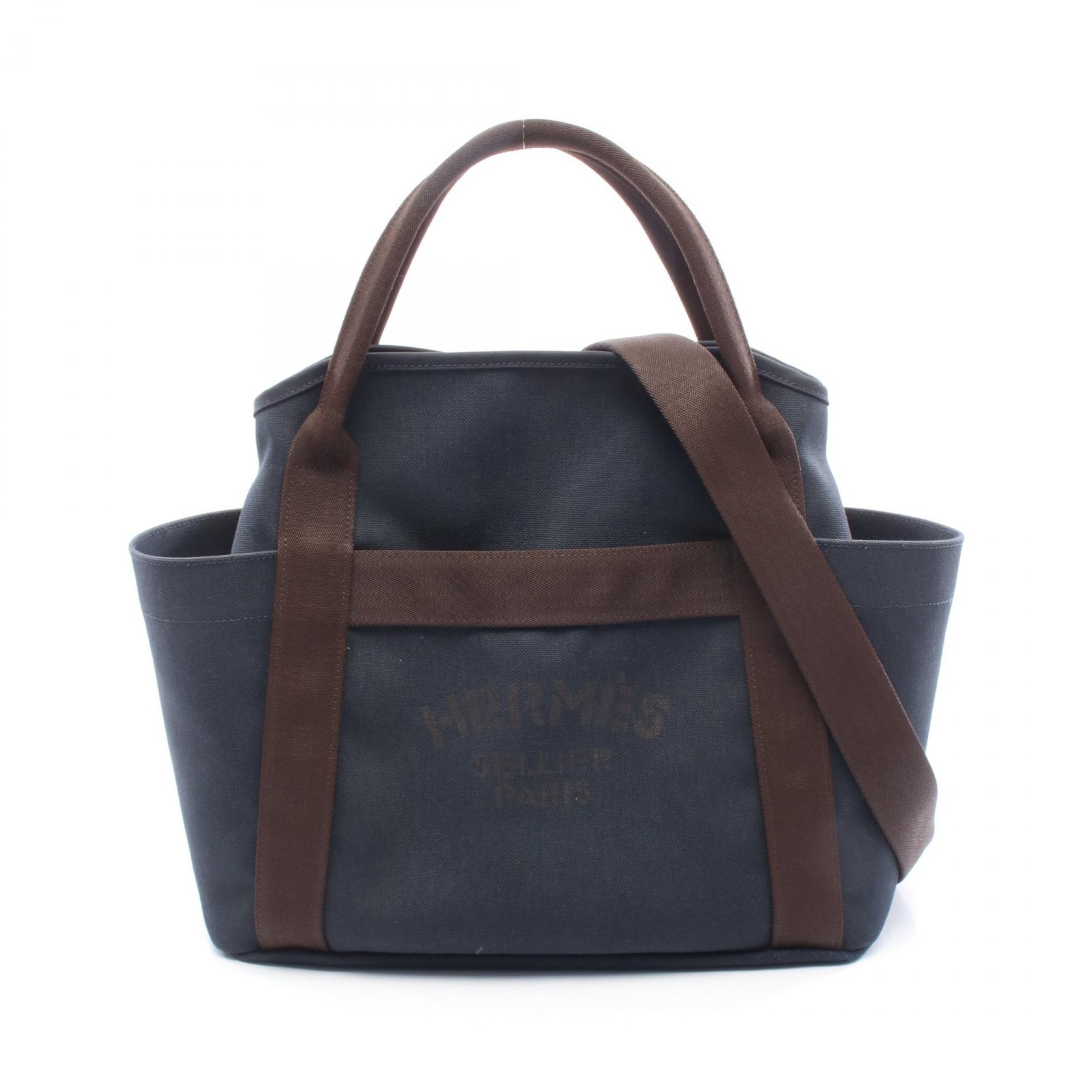 エルメス HERMES サックドパンサージュ グルーム トートバッグ バッグ キャンバス トワルミリタリー / トワルシェブロン トワルミリタリー レディース ネイビー系 / ブラウン系 【中古】