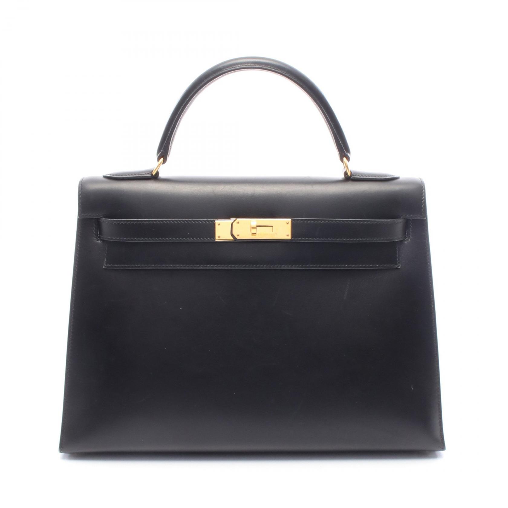エルメス HERMES ケリー32 ハンドバッグ バッグ カーフ（牛革） ボックスカーフ レディース ブラック系 【中古】