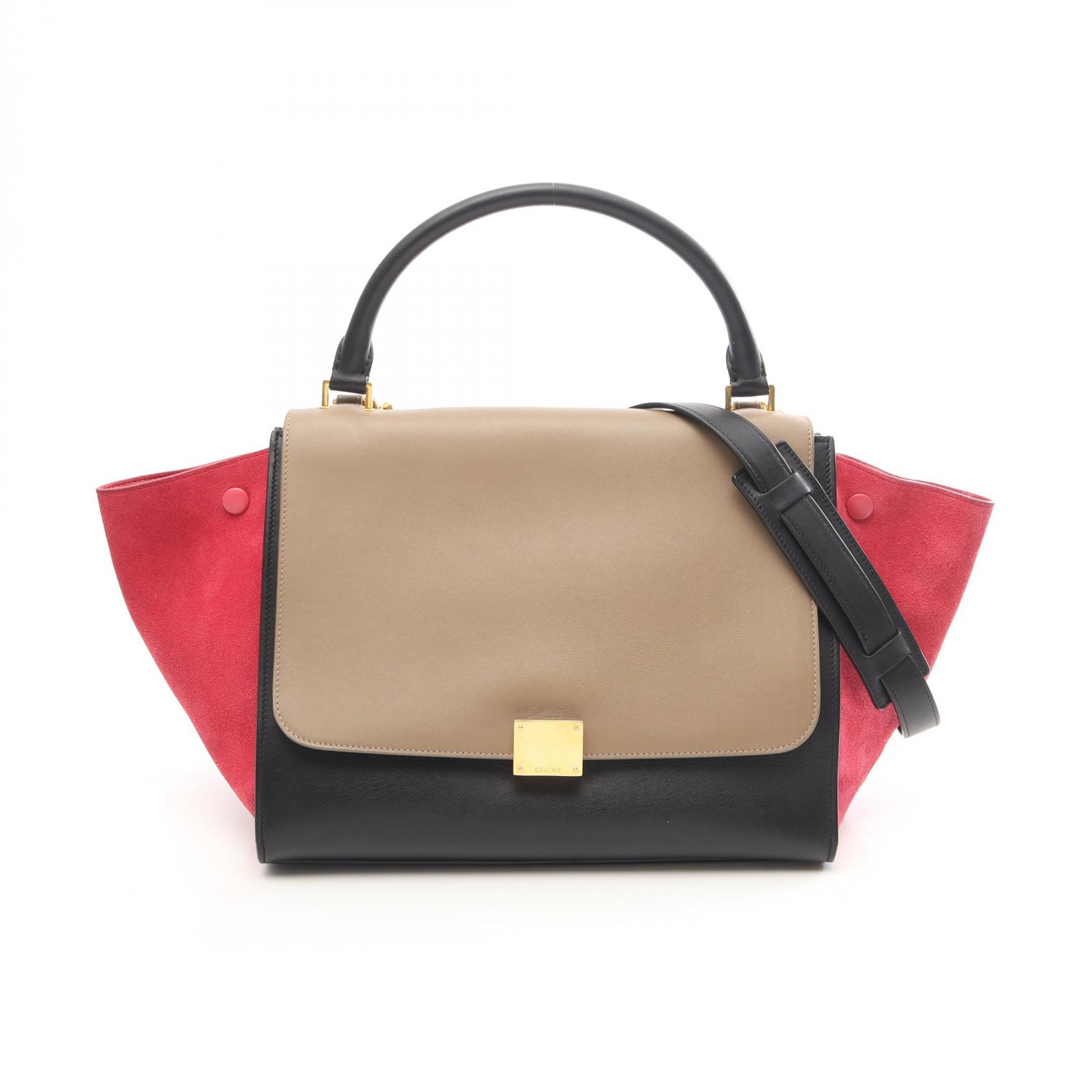 【15%OFFクーポン 7/26 9:59〆】セリーヌ CELINE トラペーズ ミディアム ハンドバッグ バッグ レザー スウェード レディース ブラック系 / ベージュ系 / ピンク系 169542 【中古】|Brandoff銀座