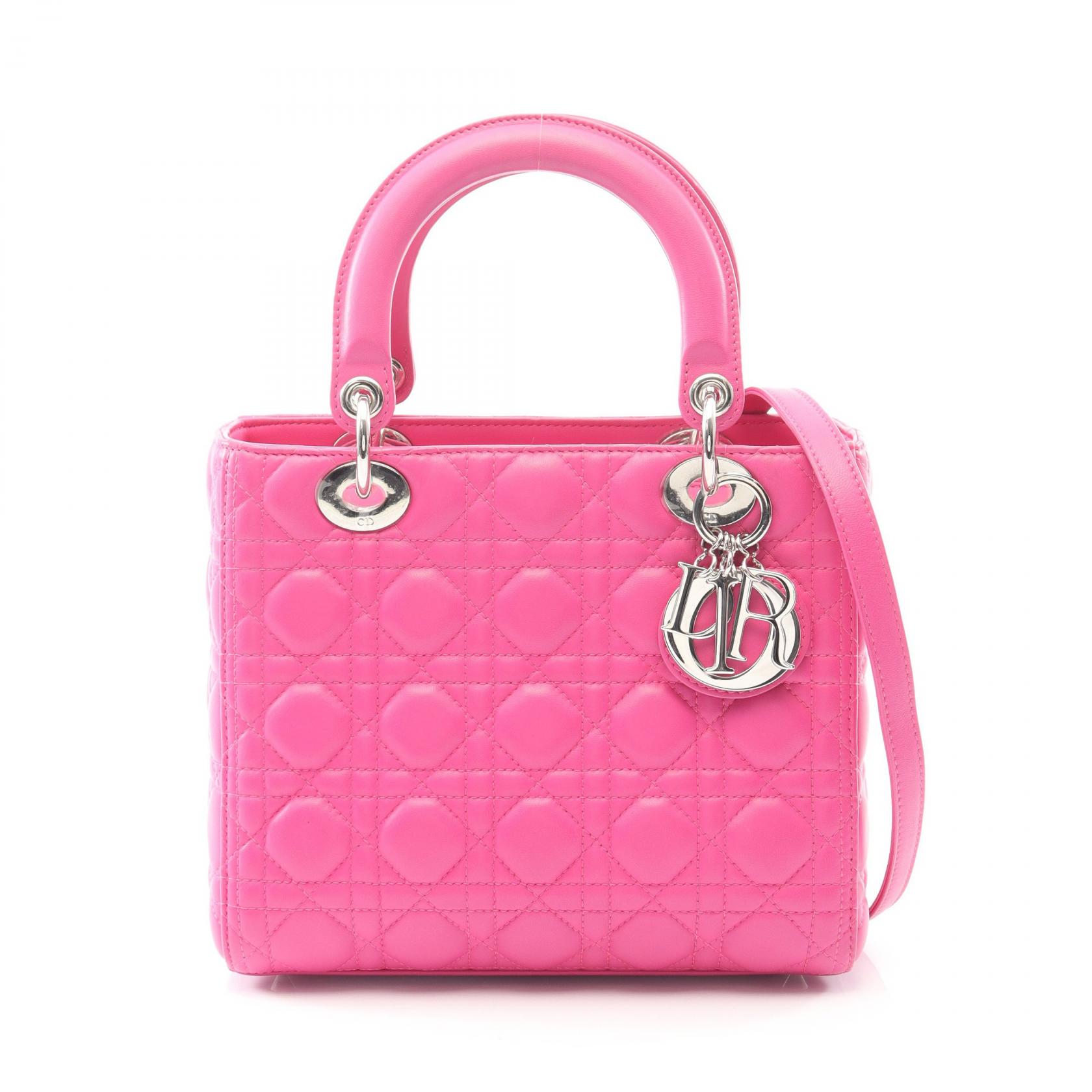 【P5倍×5%OFFクーポン】ディオール Dior LADY DIOR レディディオール カナージュ ハンドバッグ バッグ レザー レディース ピンク系 【中古】