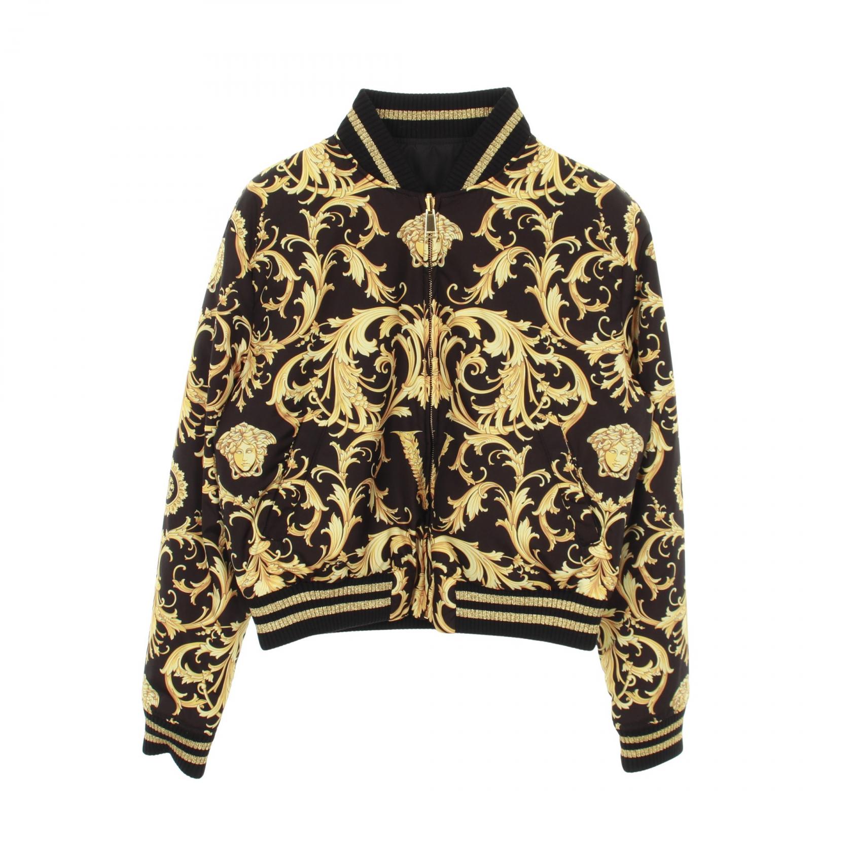 【10%OFFクーポン 7/26 9:59〆】 ヴェルサーチ VERSACE ブルゾン 衣料品 アウター ポリエステル レディース ブラック系 / イエロー系 【中古】｜Brandoff銀座