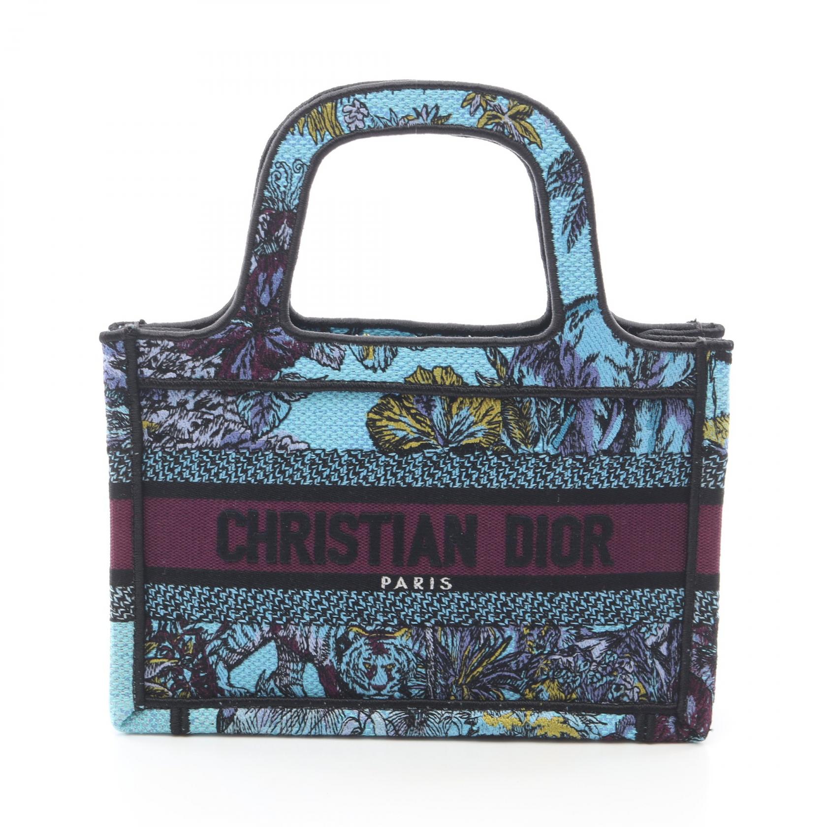 【P5倍×15%OFFクーポン】ディオール Dior BOOK TOTE ブックトート ミニ ハンドバッグ バッグ キャンバス レディース ブルー系 / マルチカラー 【中古】
