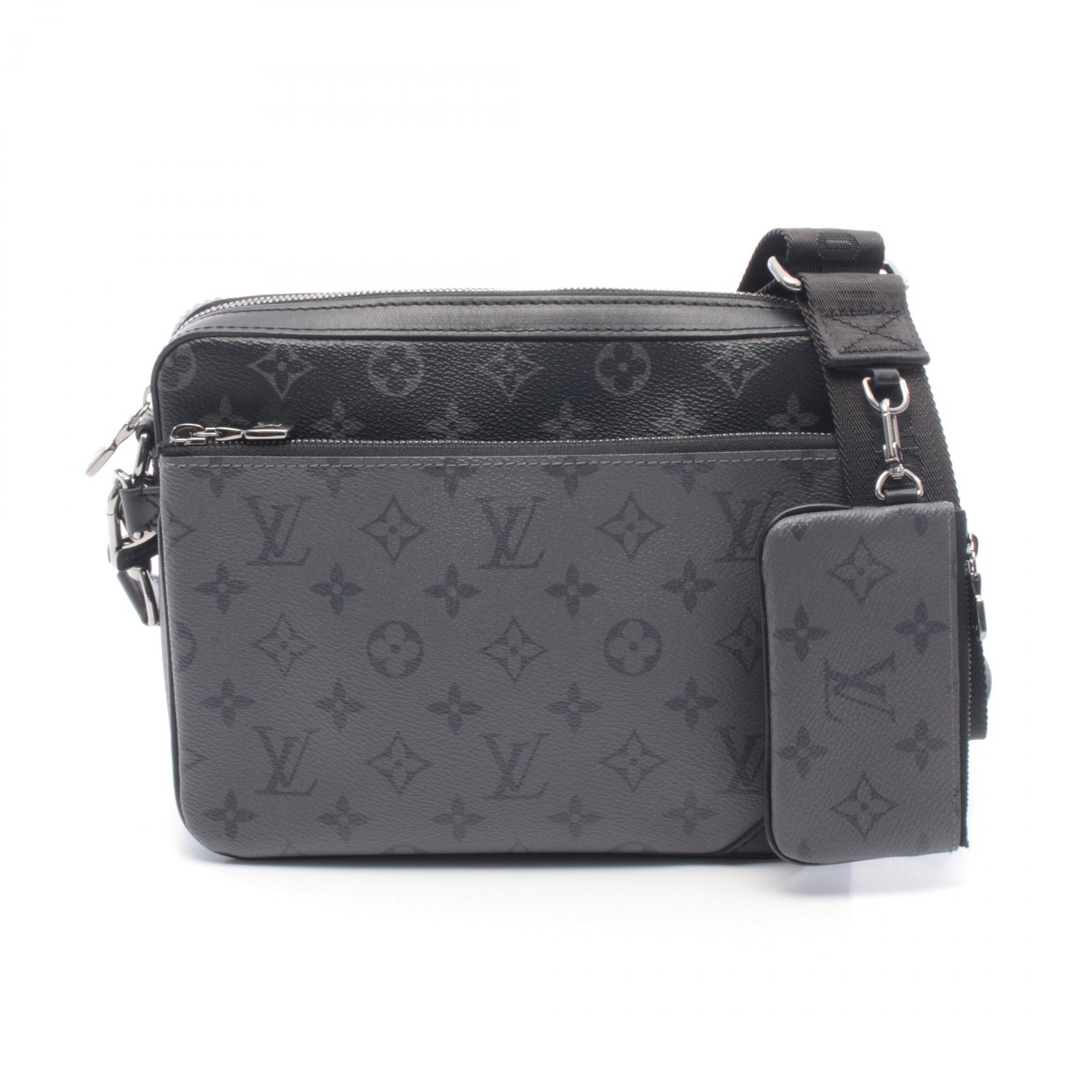 【P5倍×15%OFFクーポン】ルイ・ヴィトン LOUIS VUITTON トリオ メッセンジャー ショルダーバッグ バッグ PVCコーティングキャンバス レザー モノグラム・エクリプス メンズ ブラック系 / グレー系 M69443 【中古】