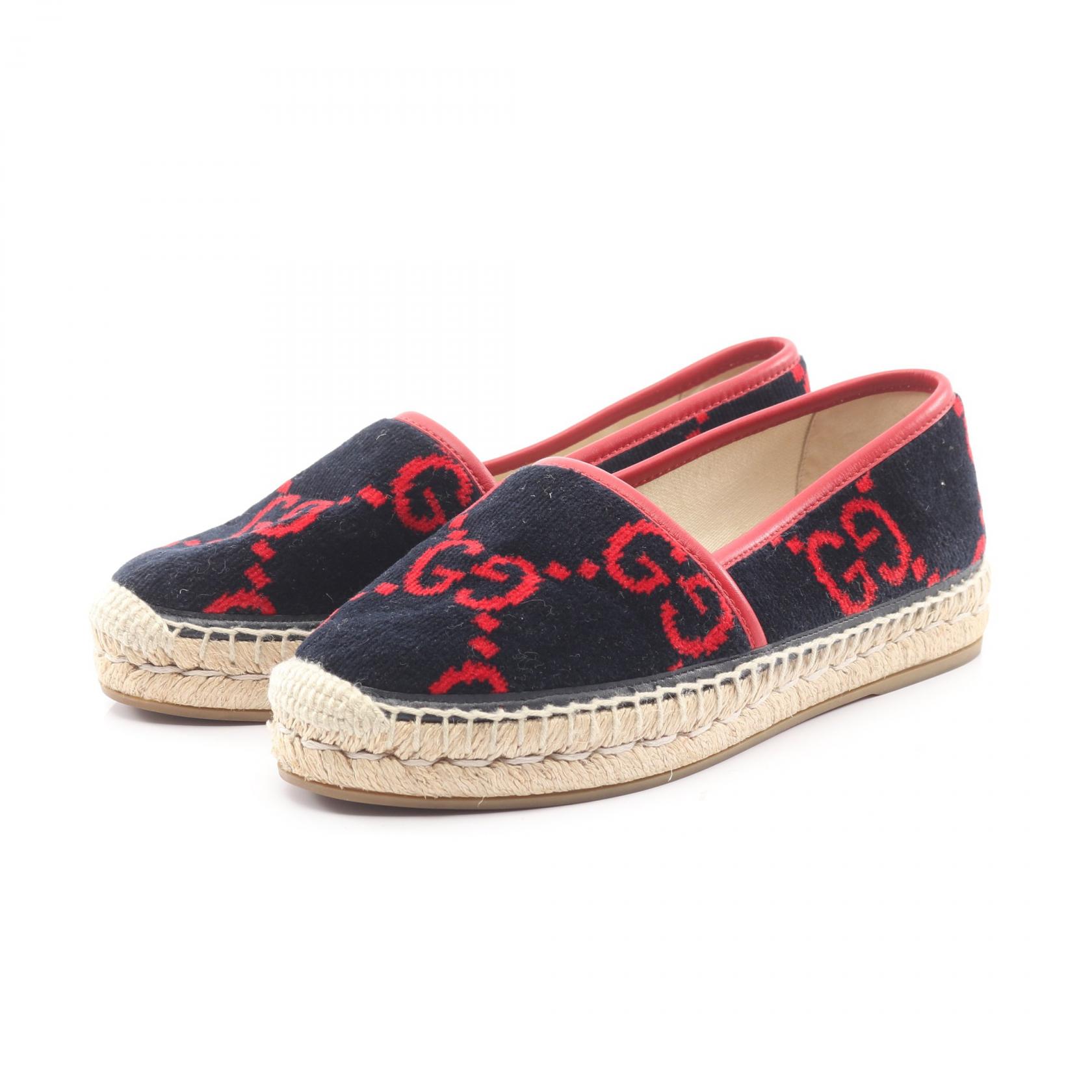 【P5倍×5%OFFクーポン】グッチ GUCCI GG柄 スリッポン 靴 ファブリック レディース ブラック系 / レッド系 580877 【中古】