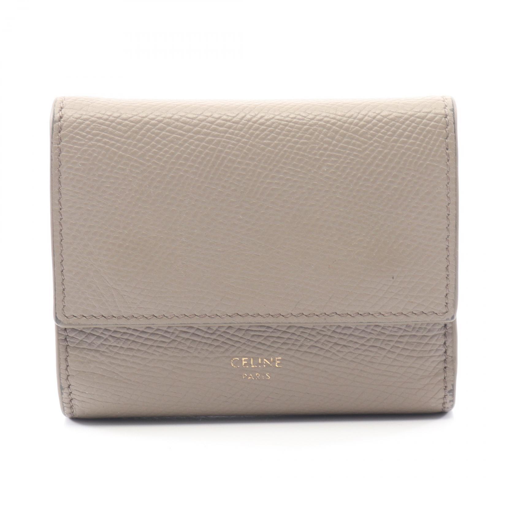 セリーヌ CELINE スモール トリフォールドウォレット 三つ折り財布 財布 レザー レディース ベージュ系 10B573 【中古】