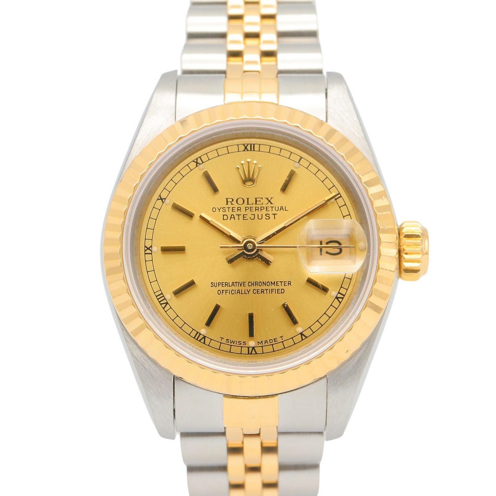 【10%OFFクーポン 7/26 9:59〆】 ロレックス ROLEX デイトジャスト L番 シャンパン バー 腕時計 時計 K18(イエローゴールド) ステンレススチール レディース ゴールド系 シャンパン 69173 【中古】|Brandoff銀座