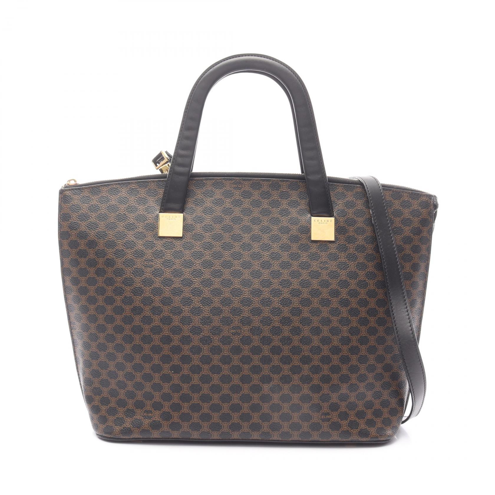 【15%OFFクーポン 7/26 9:59〆】セリーヌ CELINE マカダム トートバッグ バッグ PVCコーティングキャンバス レザー レディース ブラック系 / ブラウン系 【中古】｜Brandoff銀座