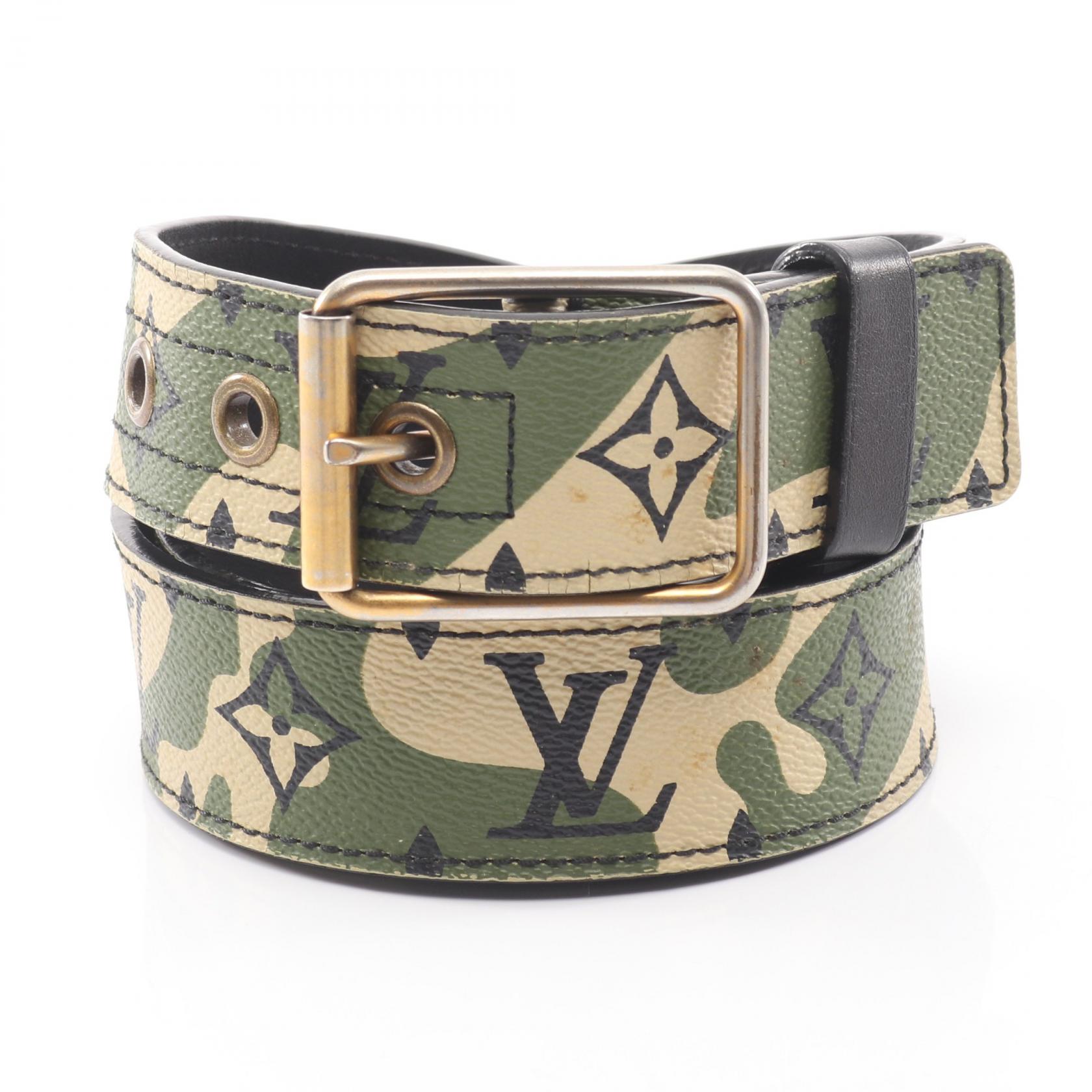 【5%OFFクーポン×ポイント5倍】ルイ・ヴィトン LOUIS VUITTON LV × TM サンチュール ベルト 衣料品 レザー PVCコーティングキャンバス モノグラモフラージュ メンズ カーキ系 / ベージュ系 / ブラック系 M9646 【中古】