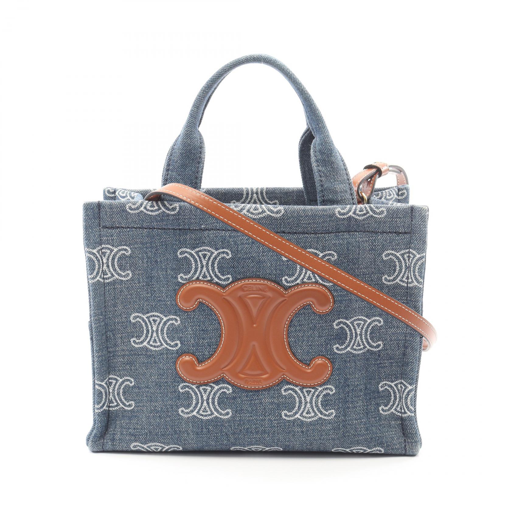 【15%OFFクーポン 7/26 9:59〆】セリーヌ CELINE SMALL CABAS スモール カバ タイス トートバッグ バッグ デニム レザー レディース ネイビー系 / ブラウン系 199162FED 【中古】｜Brandoff銀座 105,000円