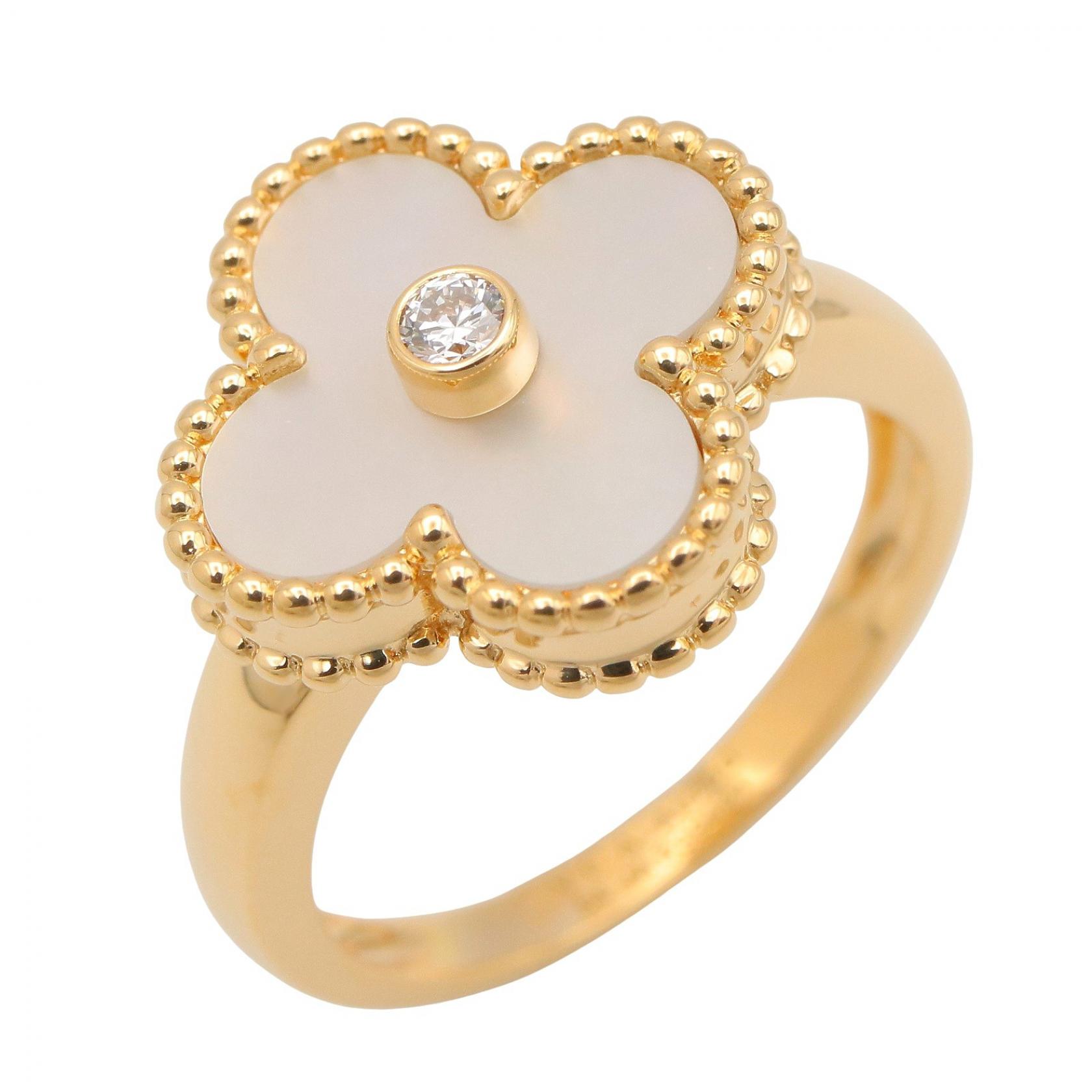【10%OFFクーポン対象】ヴァンクリーフ＆アーペル Van Cleef & Arpels ヴィンテージアルハンブラ1PD マザオブパール リング リング・指輪 ジュエリー K18（イエローゴールド） ダイヤモンド マザオブパール レディース ホワイト系 / ゴールド系 / クリア系 【中古】