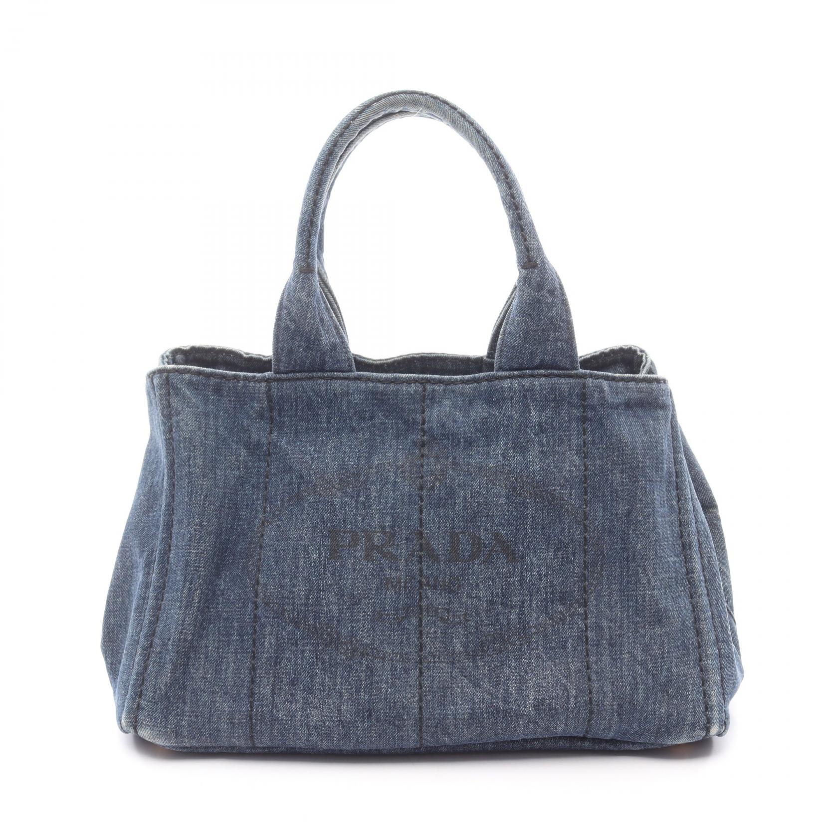 【5%OFFクーポン×ポイント5倍】プラダ PRADA CANAPA カナパ トートバッグ バッグ デニム レディース ネイビー系 【中古】
