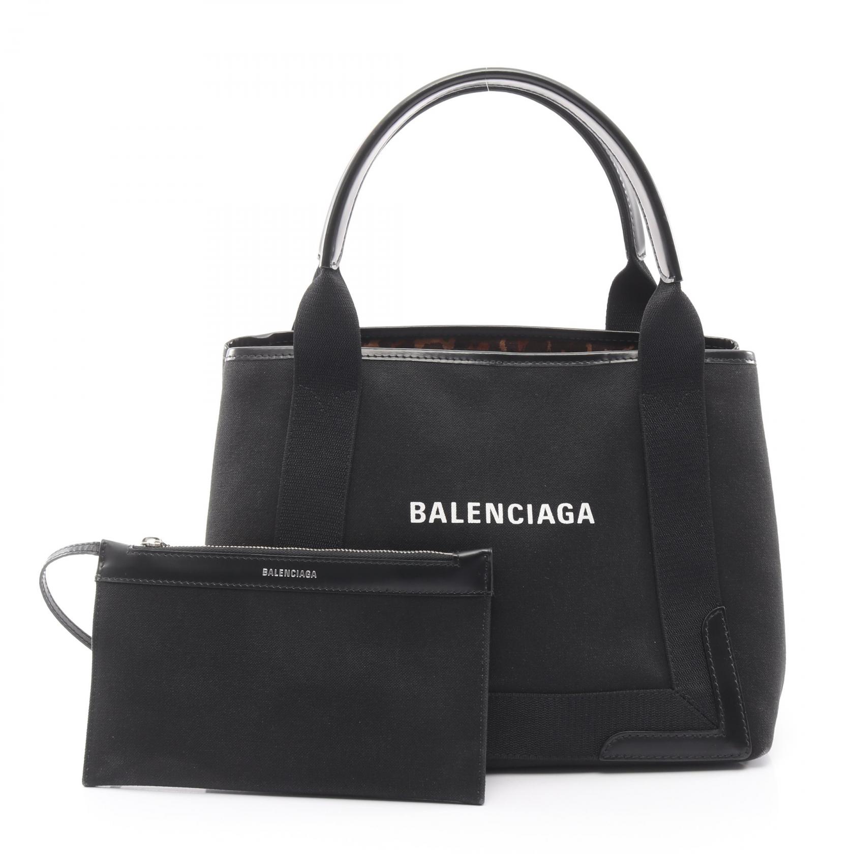 【5千円OFFクーポン対象】バレンシアガ BALENCIAGA NAVY CABAS S ネイビーカバ トートバッグ バッグ キャンバス レザー レディース ブラック系 【中古】