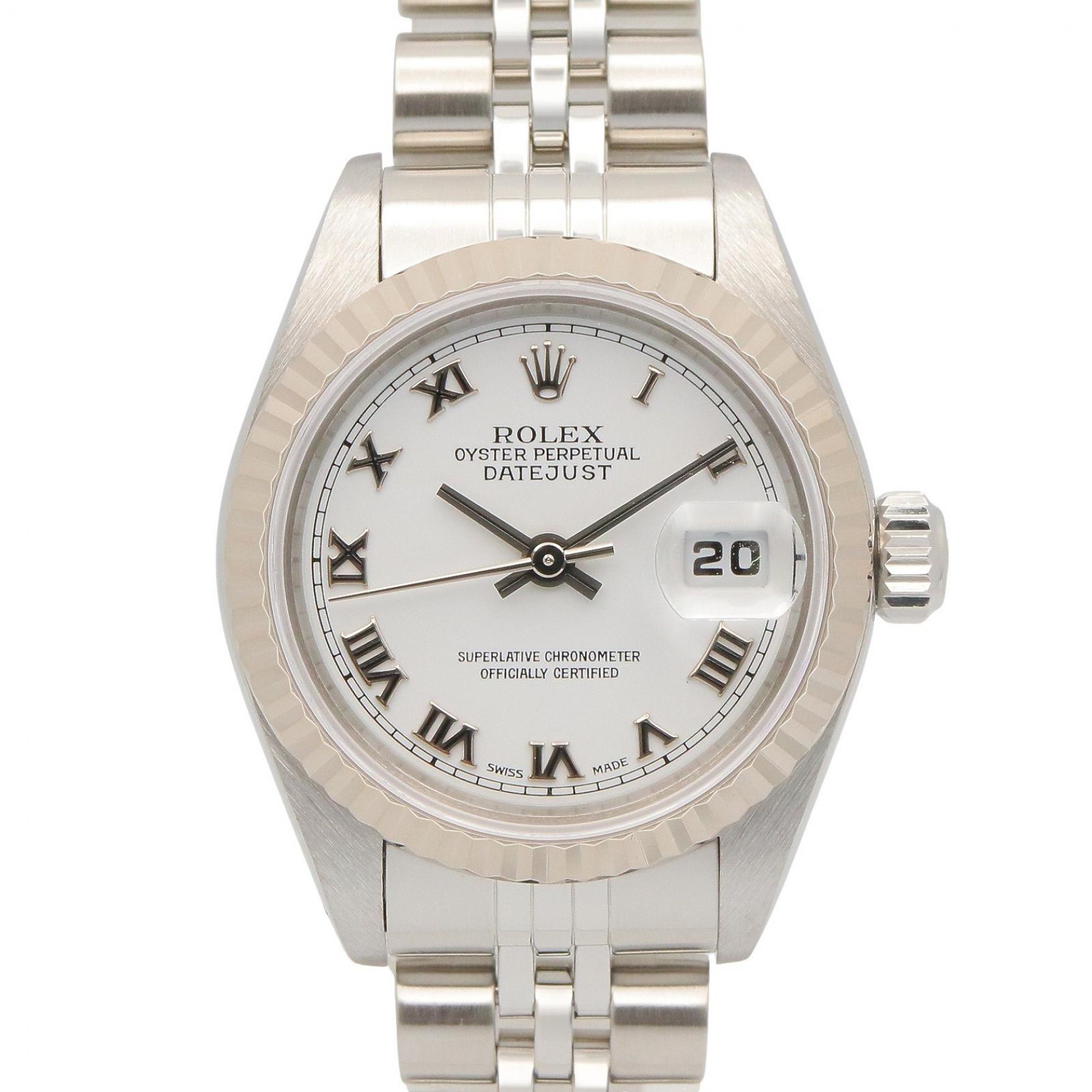 【P5倍×5%OFFクーポン】ロレックス ROLEX デイトジャスト Y番 ホワイト ローマ 腕時計 時計 K18WG（ホワイトゴールド） ステンレススチール レディース ホワイト系 / シルバー系 79174 【中古】