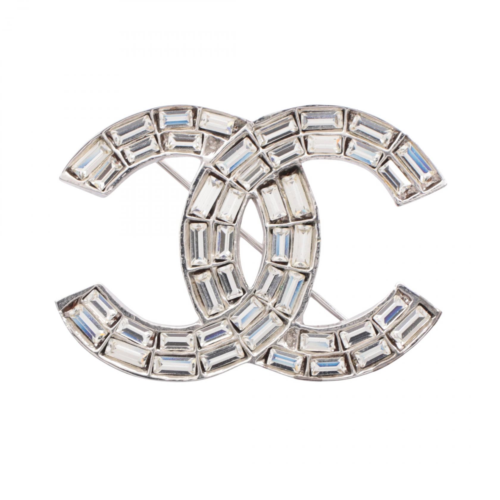 【P5倍×5%OFFクーポン】シャネル CHANEL ココマーク ブローチ アクセサリー ステンレススチール ラインストーン レディース シルバー系 / クリア系 【中古】