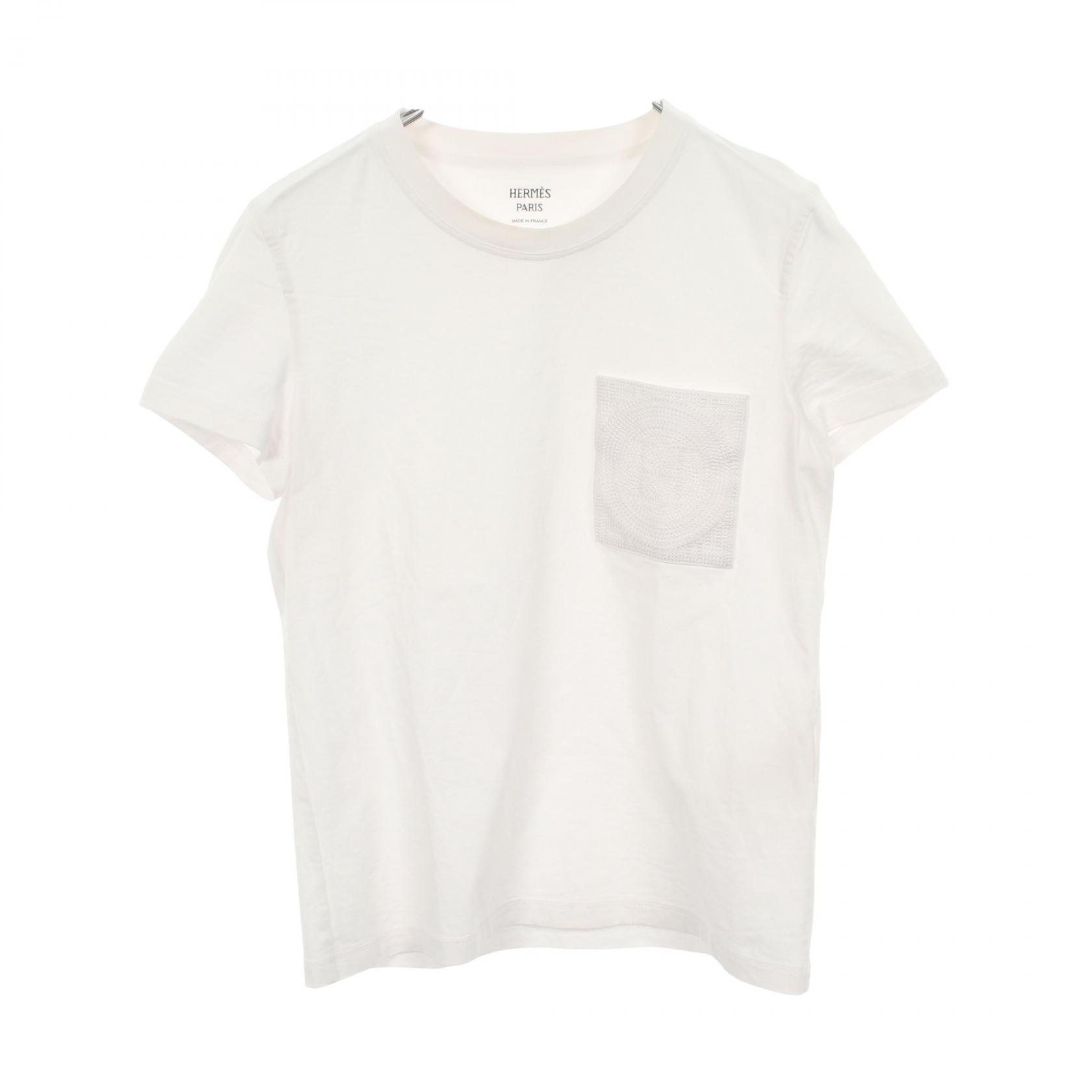 【P5倍×5%OFFクーポン】エルメス HERMES Hモザイク刺繍ポケット 半袖Tシャツ 衣料品 トップス コットン レディース ホワイト系 3H4614DL 【中古】 28,600円