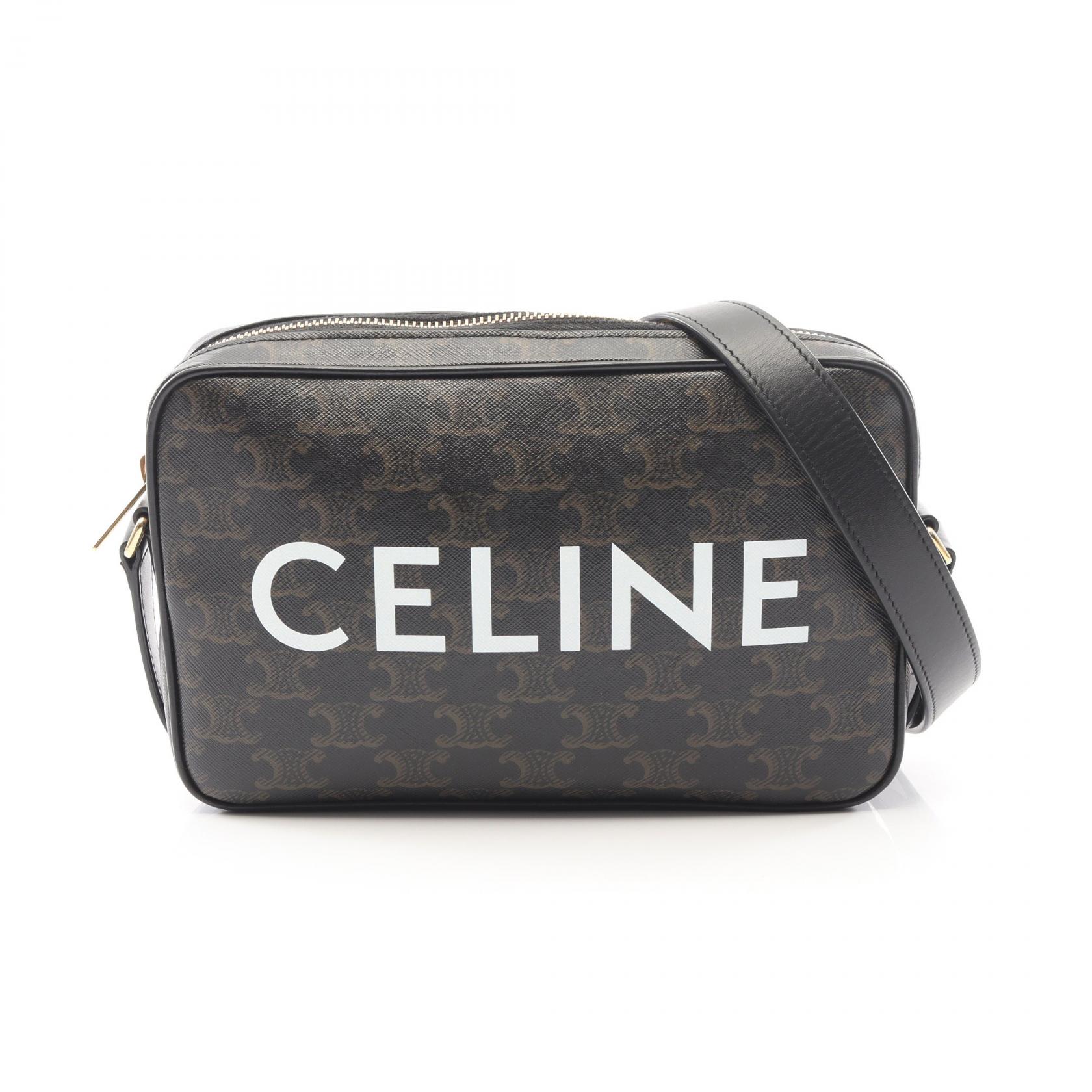 【5%OFFクーポン×ポイント5倍】セリーヌ CELINE トリオンフ ミディアム メッセンジャーバッグ ショルダーバッグ バッグ PVCコーティングキャンバス レザー レディース ブラック系 / ブラウン系 【中古】