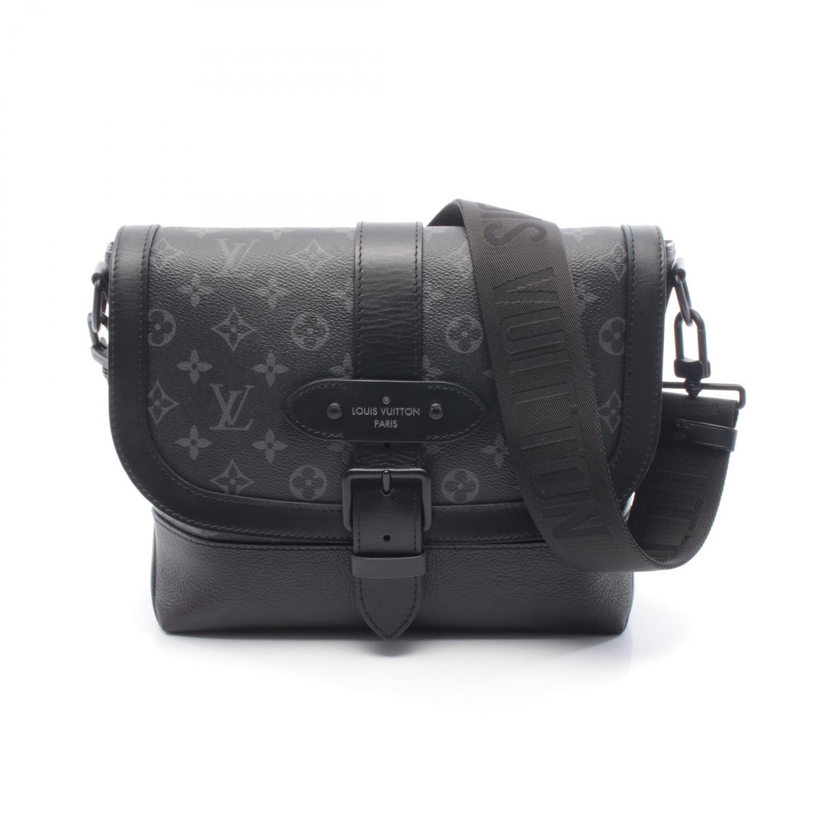 【P5倍×5%OFFクーポン】ルイ・ヴィトン LOUIS VUITTON ソミュール メッセンジャー ショルダーバッグ バッグ PVCコーティングキャンバス レザー モノグラム・エクリプス メンズ ブラック系 M45911 【中古】