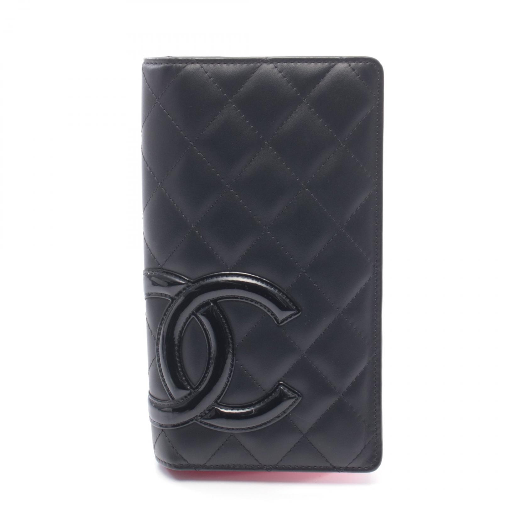 【1万円OFFクーポン対象】シャネル CHANEL カンボンライン 二つ折り長財布 財布 レザー パテントレザー レディース ブラック系 【中古】