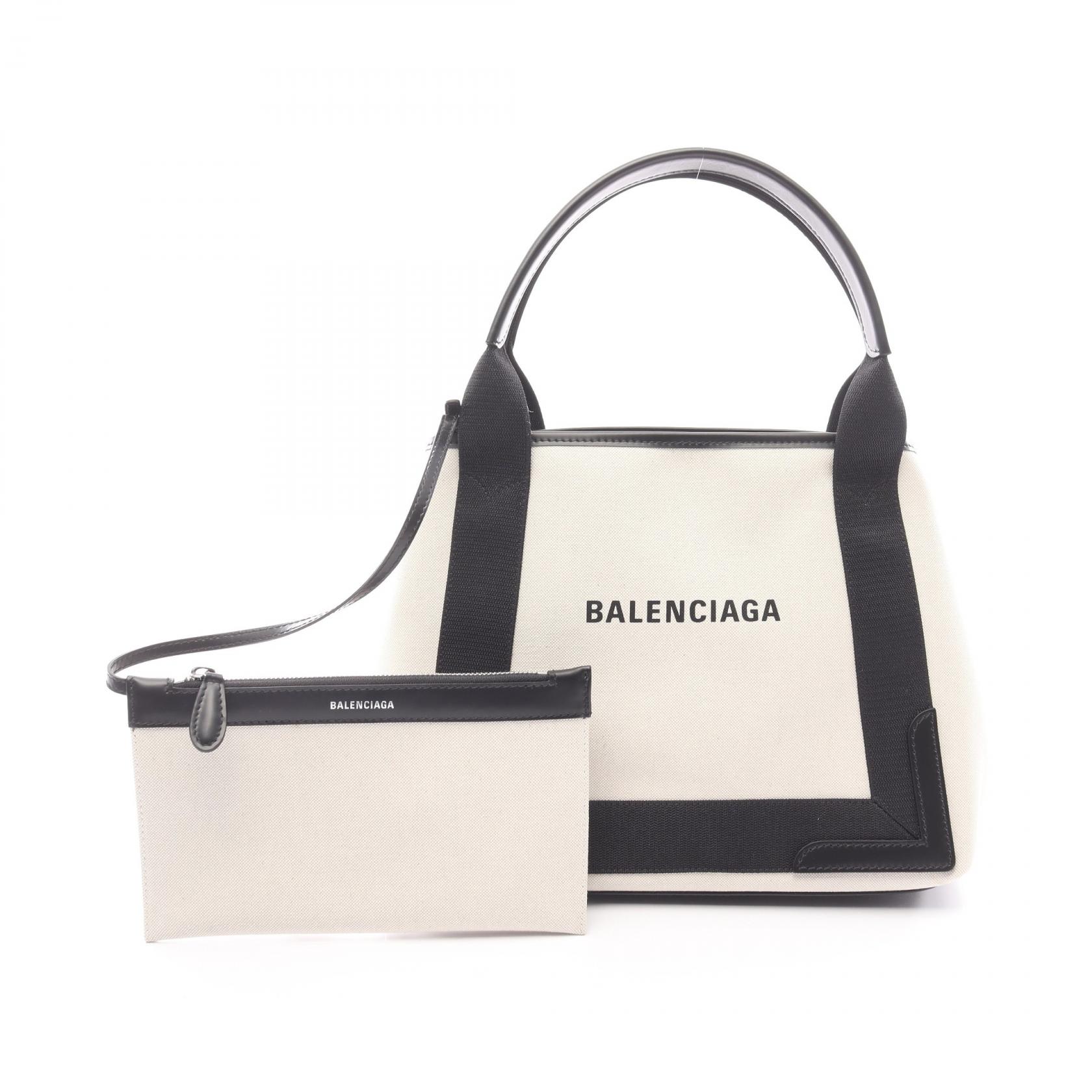 【10%OFFクーポン 7/26 9:59〆】 バレンシアガ BALENCIAGA NAVY CABAS S ネイビーカバ トートバッグ バッグ キャンバス レザー レディース アイボリー系 / ブラック系 3399332HH3N9260 【新品】|Brandoff銀座