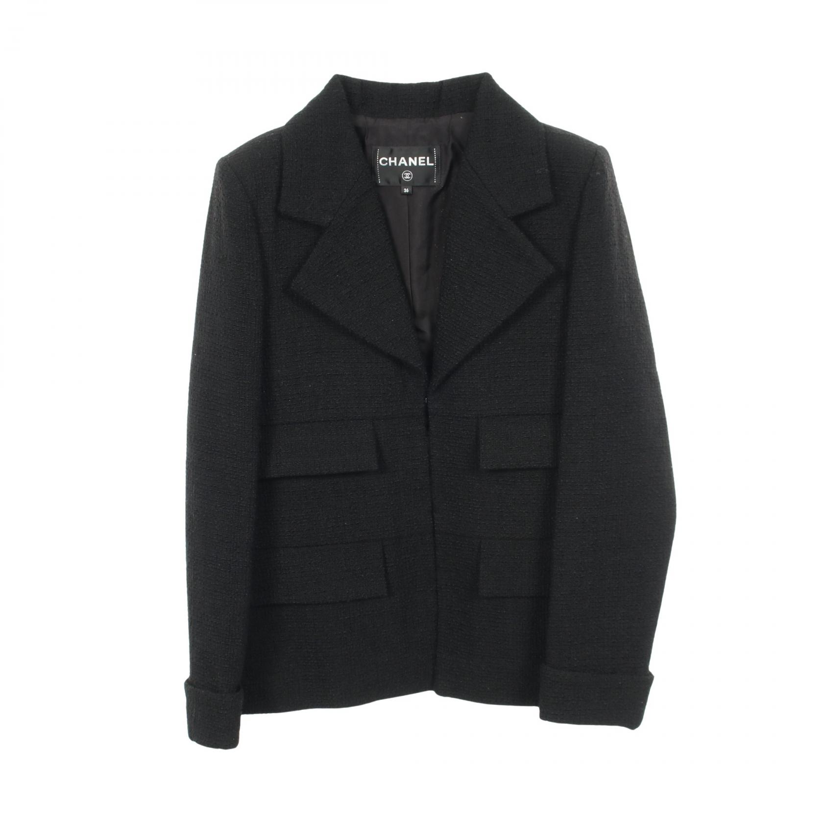 【5%OFFクーポン×ポイント5倍】シャネル CHANEL テーラードジャケット 衣料品 アウター ウール レディース ブラック系 P55472V30555 【中古】