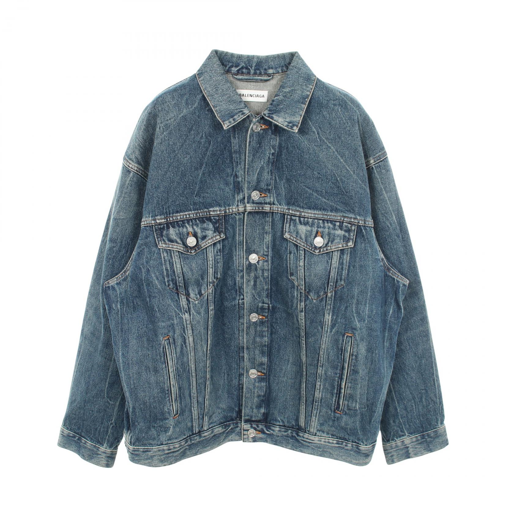 【P5倍×5%OFFクーポン】バレンシアガ BALENCIAGA デニムジャケット 衣料品 アウター コットン レディース ブルー系 【中古】